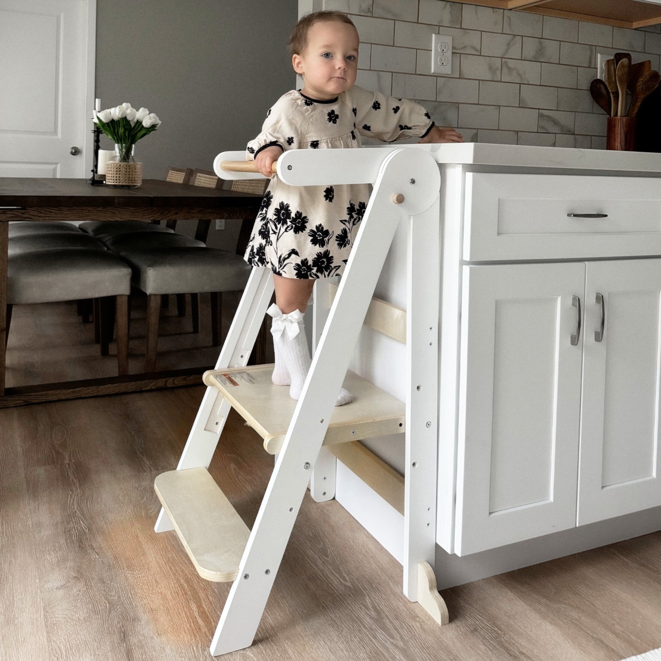 HARPPA Foldable Toddler Kitchen Tower, Standing Stools for Kids Age 1.5-6 Years, Gray HARPPA