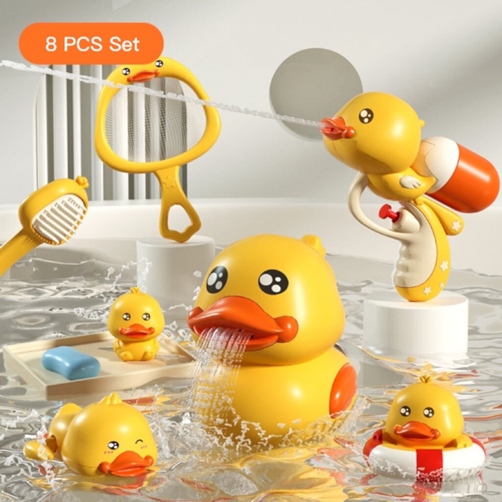 8 PCS Children's Little Yellow Duck Bath Toys Baby Swimming Toys Bathroom Children's Bath Play Shower Toys for Boys and Girls Nobrand