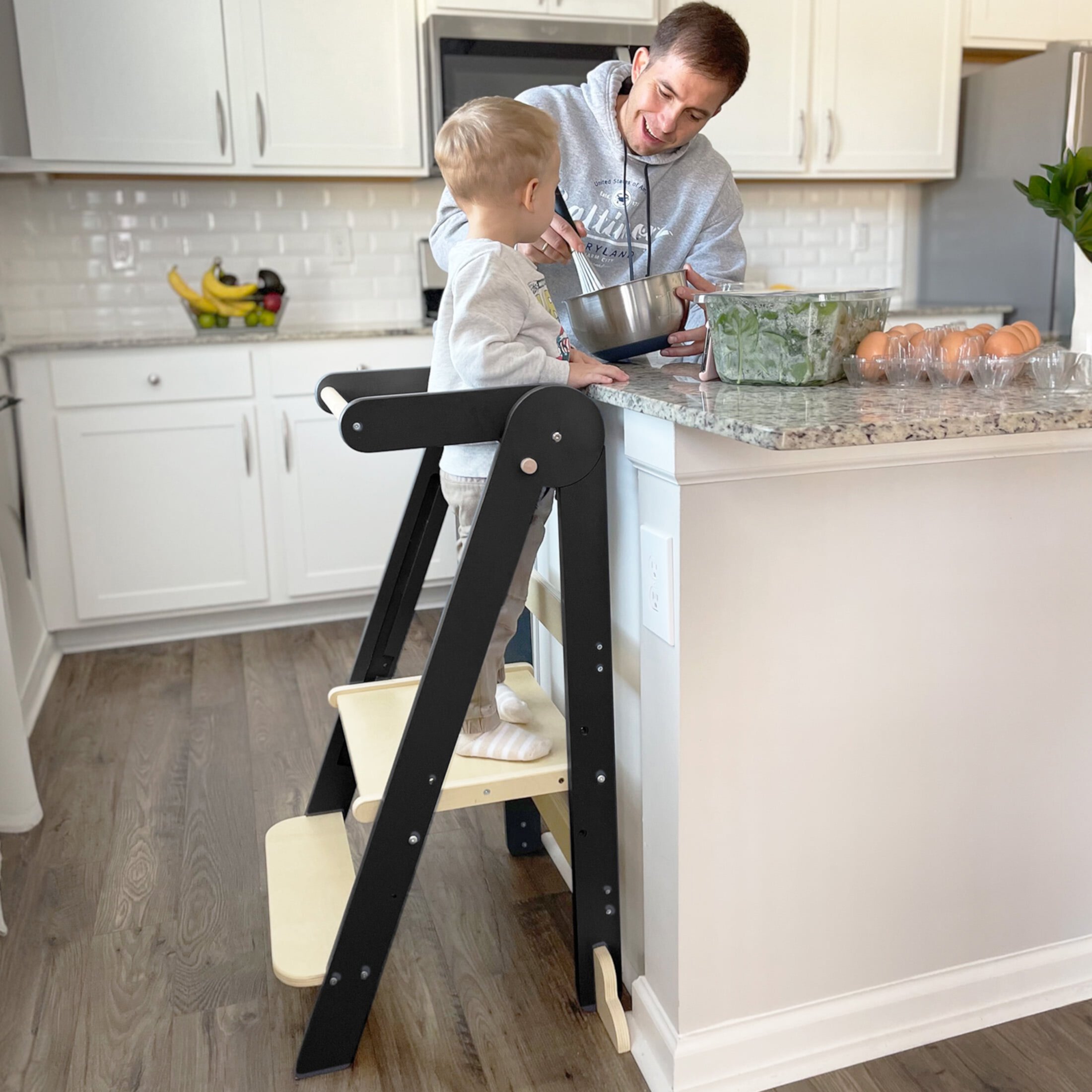 HARPPA Foldable Toddler Kitchen Tower, Standing Stools for Kids Age 1.5-6 Years, Black HARPPA