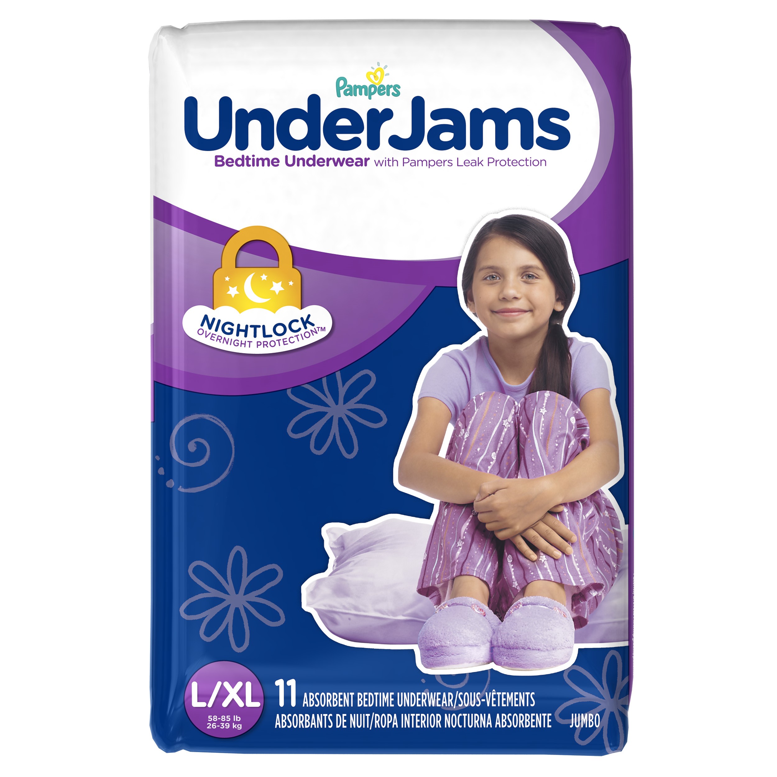 Pampers UnderJams Girls Bedtime Underwear Girls Size L-XL, 11 Count Pampers