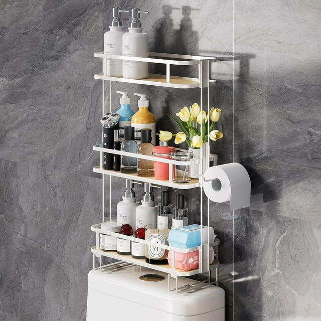 LAMU Over Toilet Bathroom Organizer, Over the Toilet Storage Shelf, Bathroom Shelves Over Toilet, 3-tier Toilet Storage Rack, Behind Toilet Organizer, White LAMU