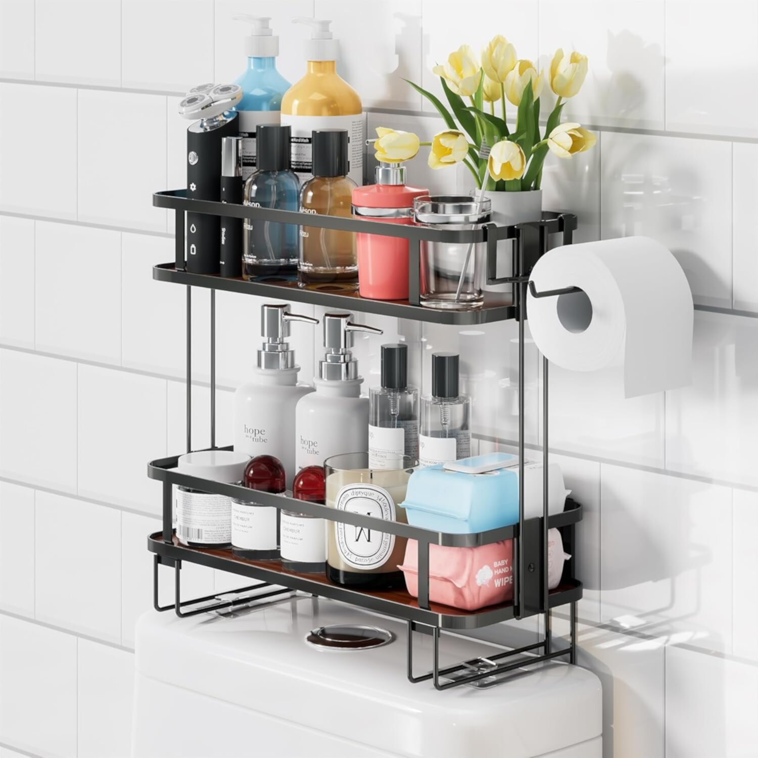 LAMU Over Toilet Bathroom Organizer, Over the Toilet Storage Shelf, Bathroom Shelves Over Toilet, 3-tier Toilet Storage Rack, Behind Toilet Organizer, White LAMU