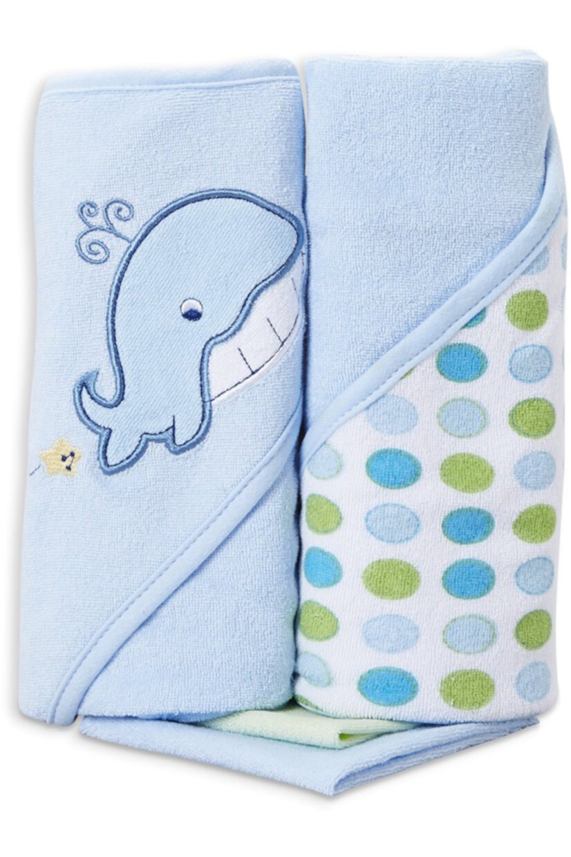 Spasilk Baby 2 Terry Hooded Towels & 2 Washcloths Bath Set for Newborns and Infants, Blue Dino Spasilk