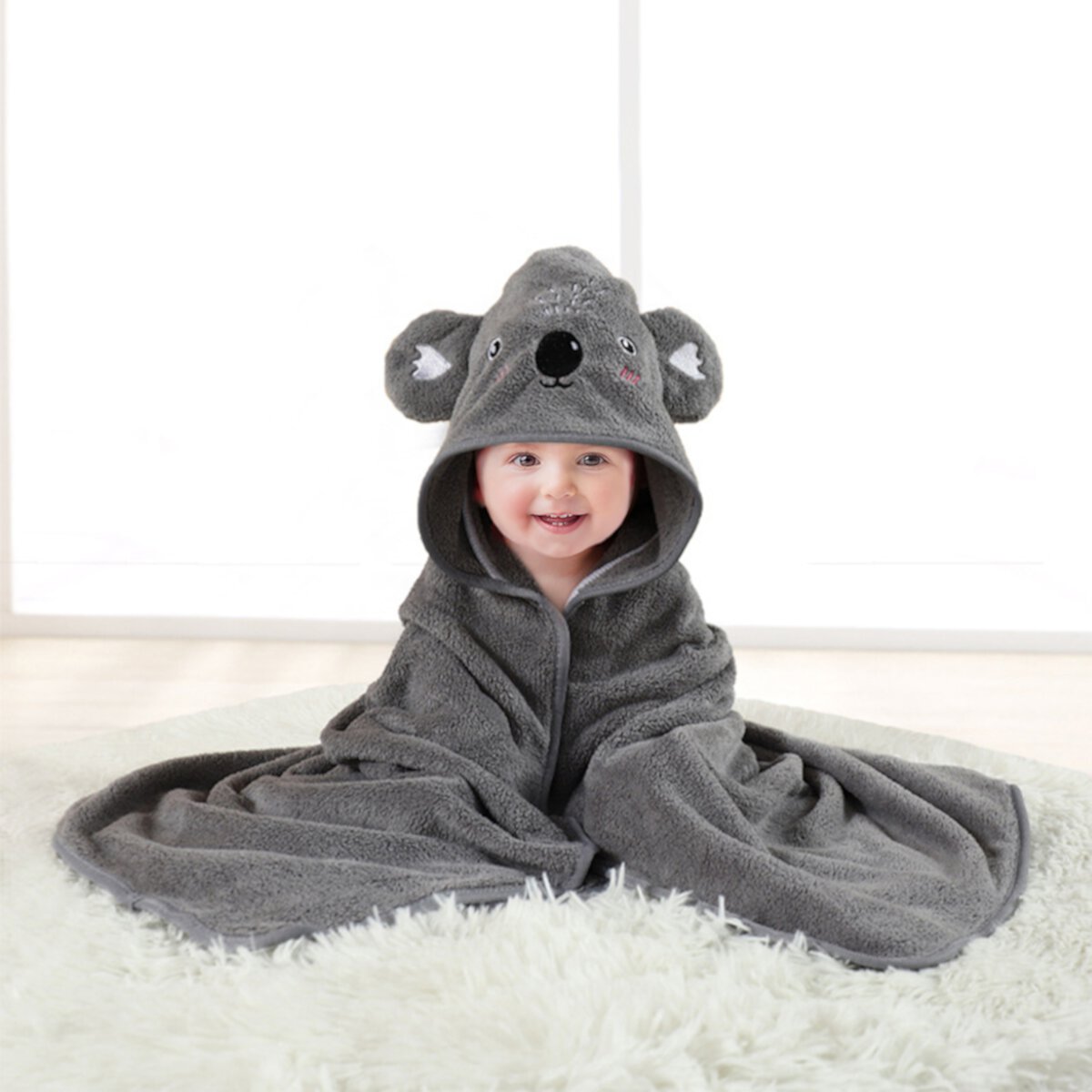 MONEHANE Baby Bath Towel, Absorbent Large Hooded Towel for Kids, Newborn, Babie, Toddler, Infant, Gray Koala, 31.5 x 31.5 inch MONEHANE