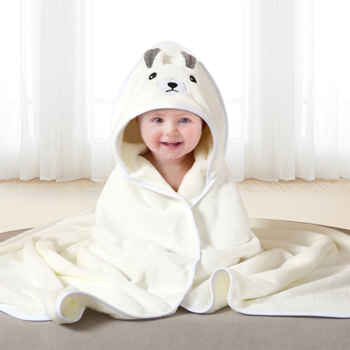 MONEHANE Baby Bath Towel, Absorbent Large Hooded Towel for Kids, Newborn, Babie, Toddler, Infant, White Bear, 31.5 x 31.5 inch MONEHANE