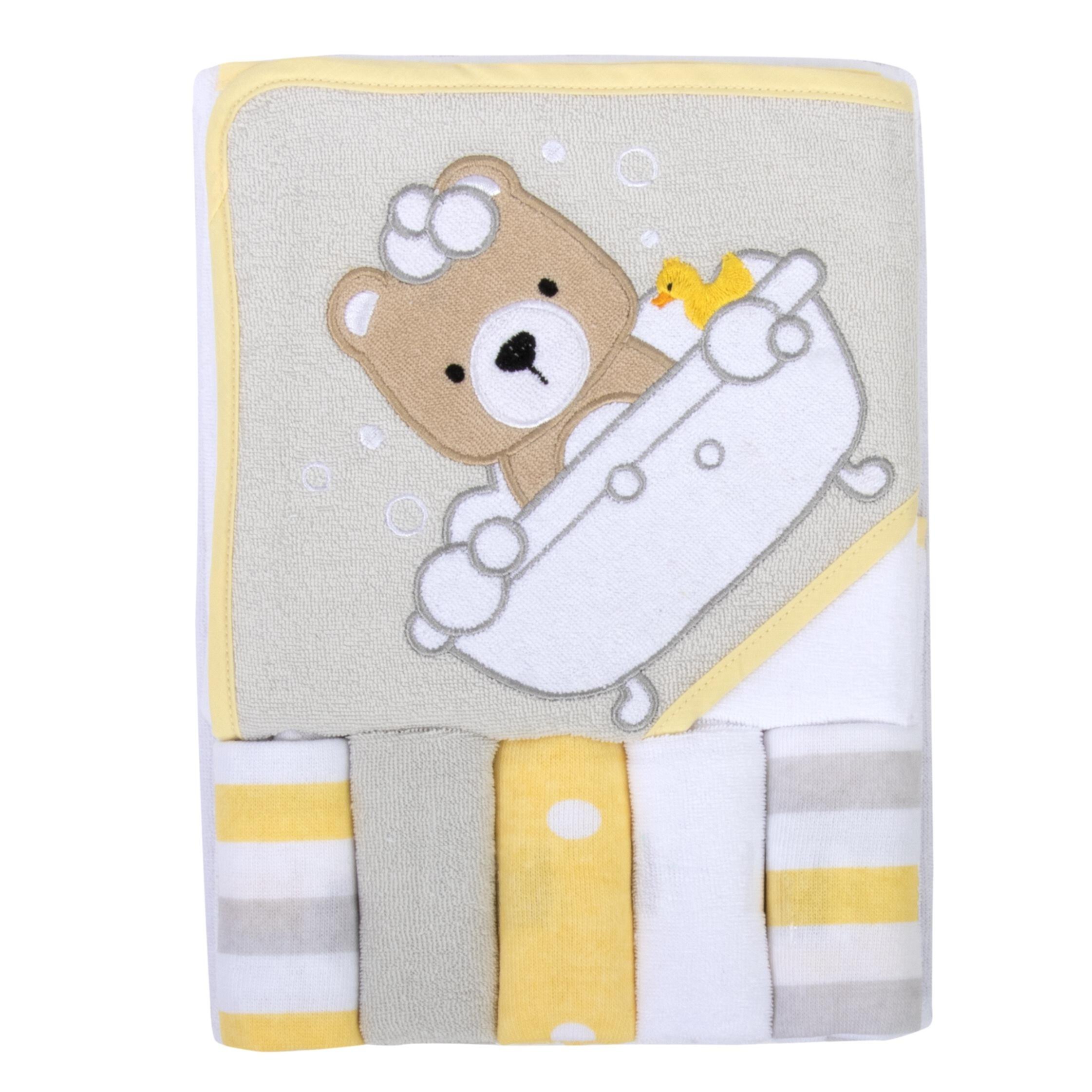 Baby Essentials Juego de 6 Toallas de Baño y Toallitas de Algodón con Capucha Bordadas para Bebés, Recién Nacidos y Niños Pequeños de 6 a 12 Meses para la Hora Del Baño, Duchas, Salón, Playa y Piscina en Bubbly Bear Baby Essentials