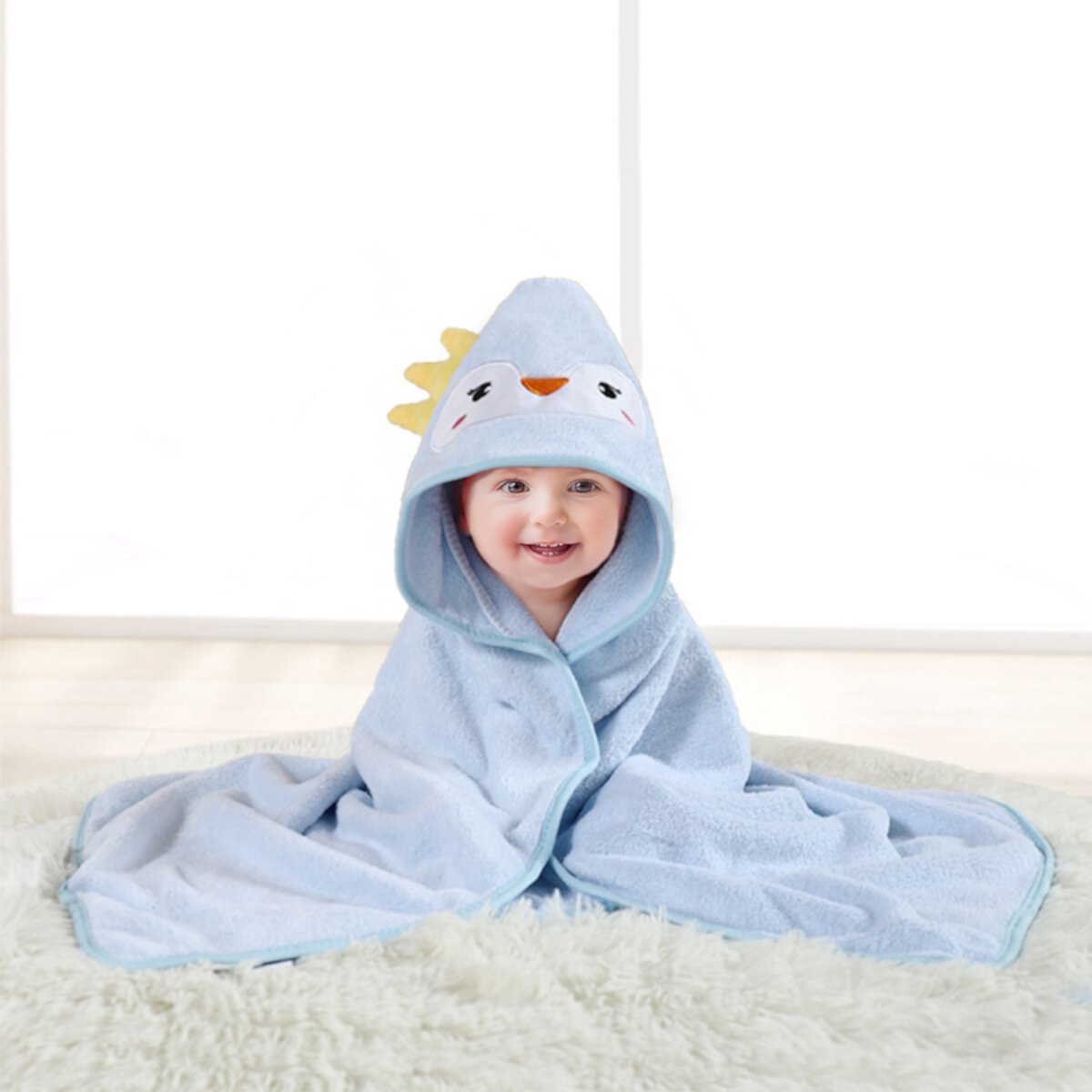 MONEHANE Baby Bath Towel, Absorbent Large Hooded Towel for Kids, Newborn, Babie, Toddler, Infant, Penguin, 31.5 x 31.5 inch MONEHANE