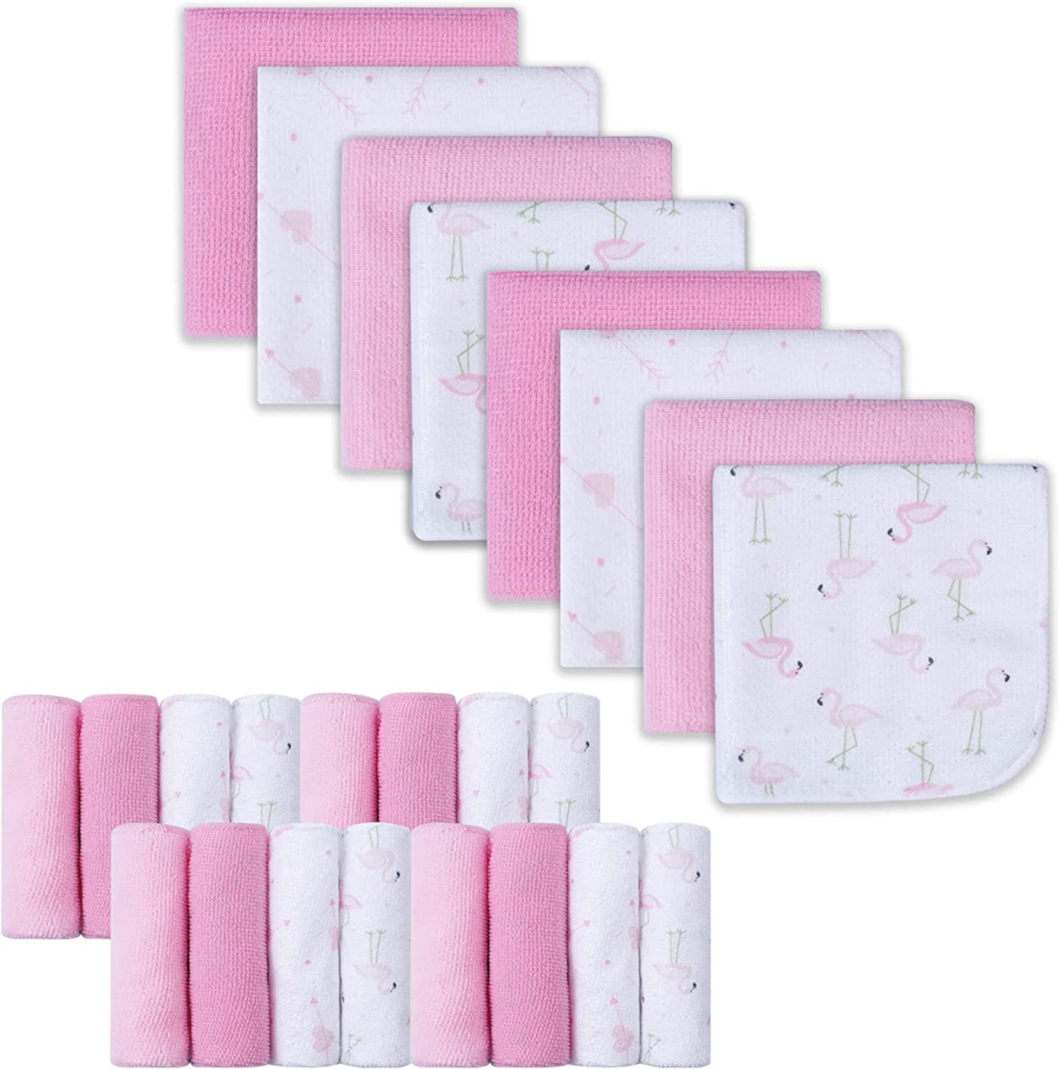 Baby Washcloths, Extra Soft and Ultra Absorbent Bath Cloth, Great Gifts for Newborn and Infants, 24 Pack, Flamingos Softan Store