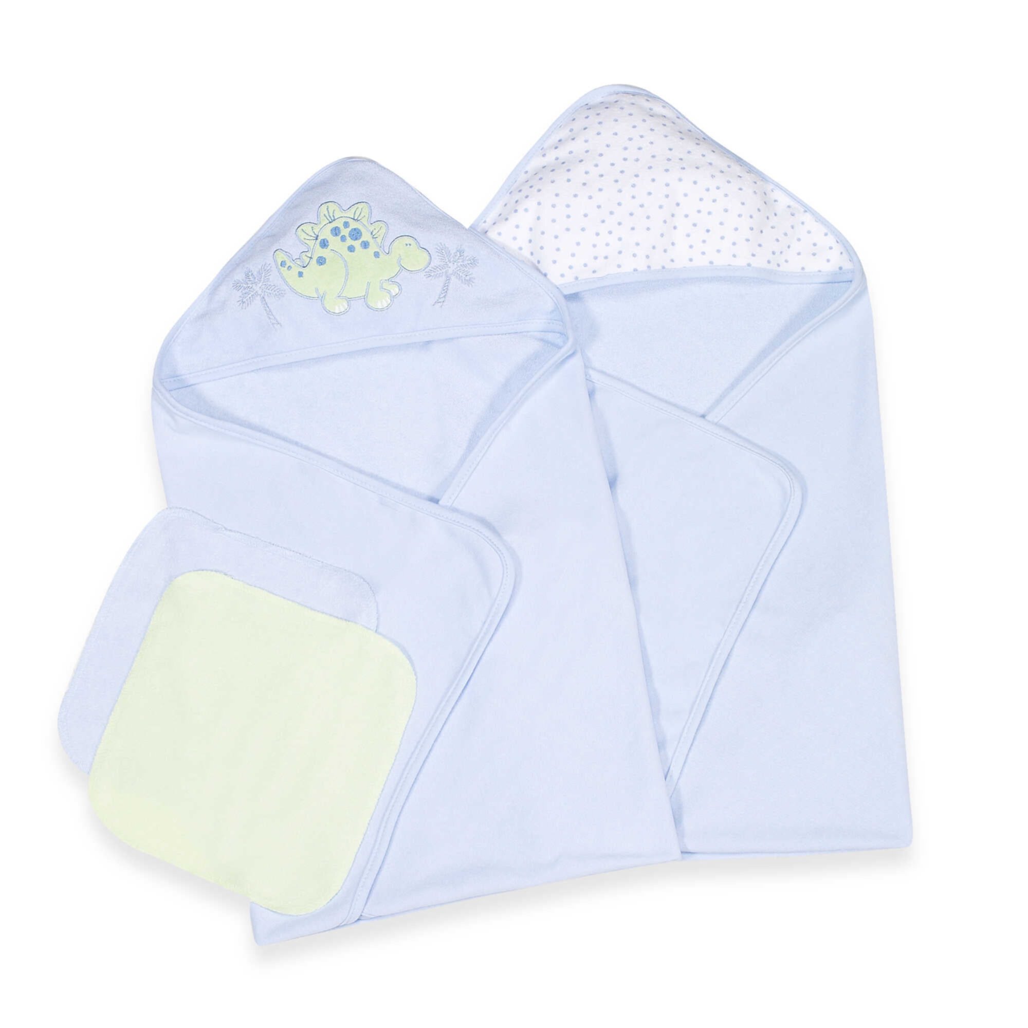 Spasilk Baby 2 Terry Hooded Towels & 2 Washcloths Bath Set for Newborns and Infants, Blue Dino Spasilk