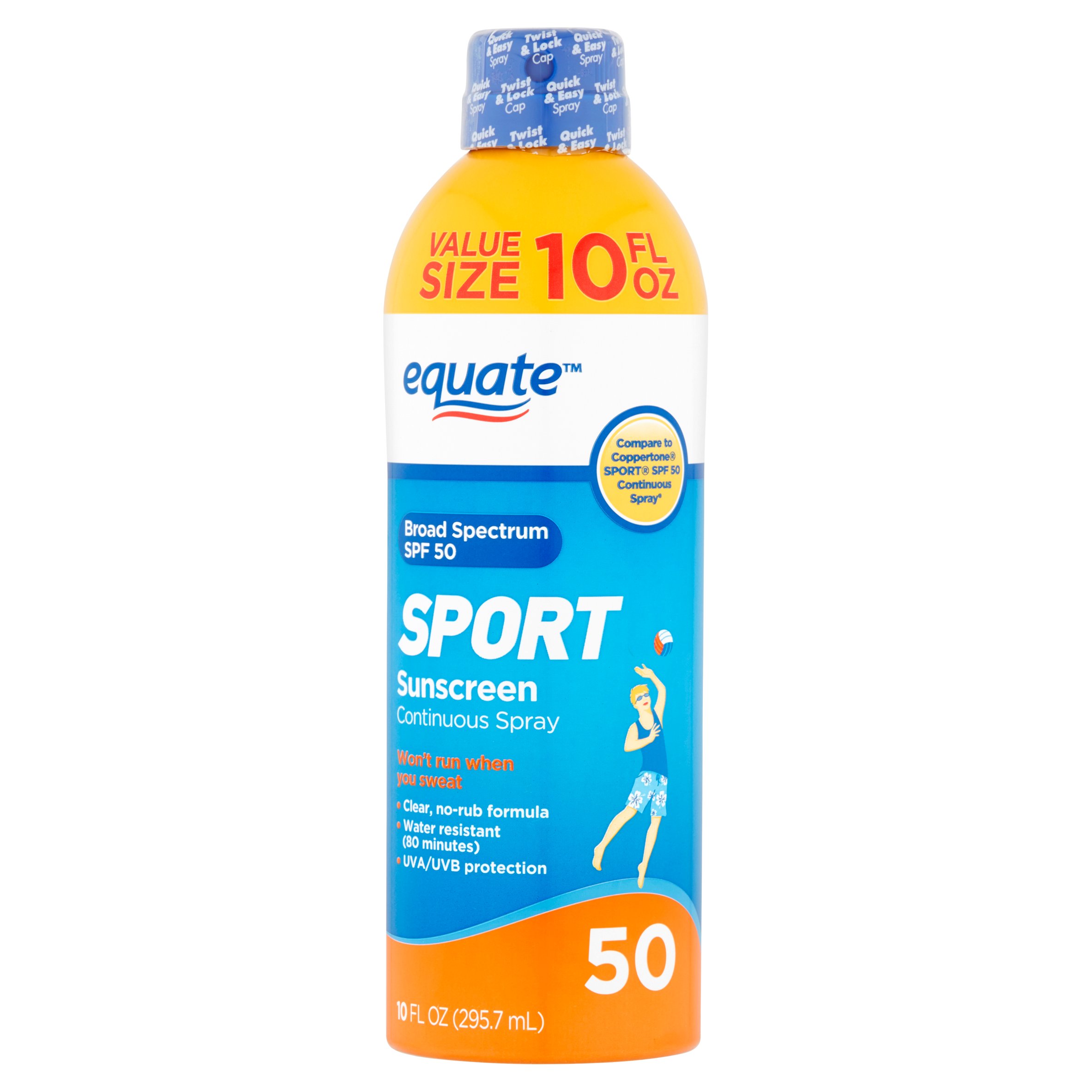 Equate Sport Sunscreen Continuous Spray, SPF 50, 10 fl oz Equate