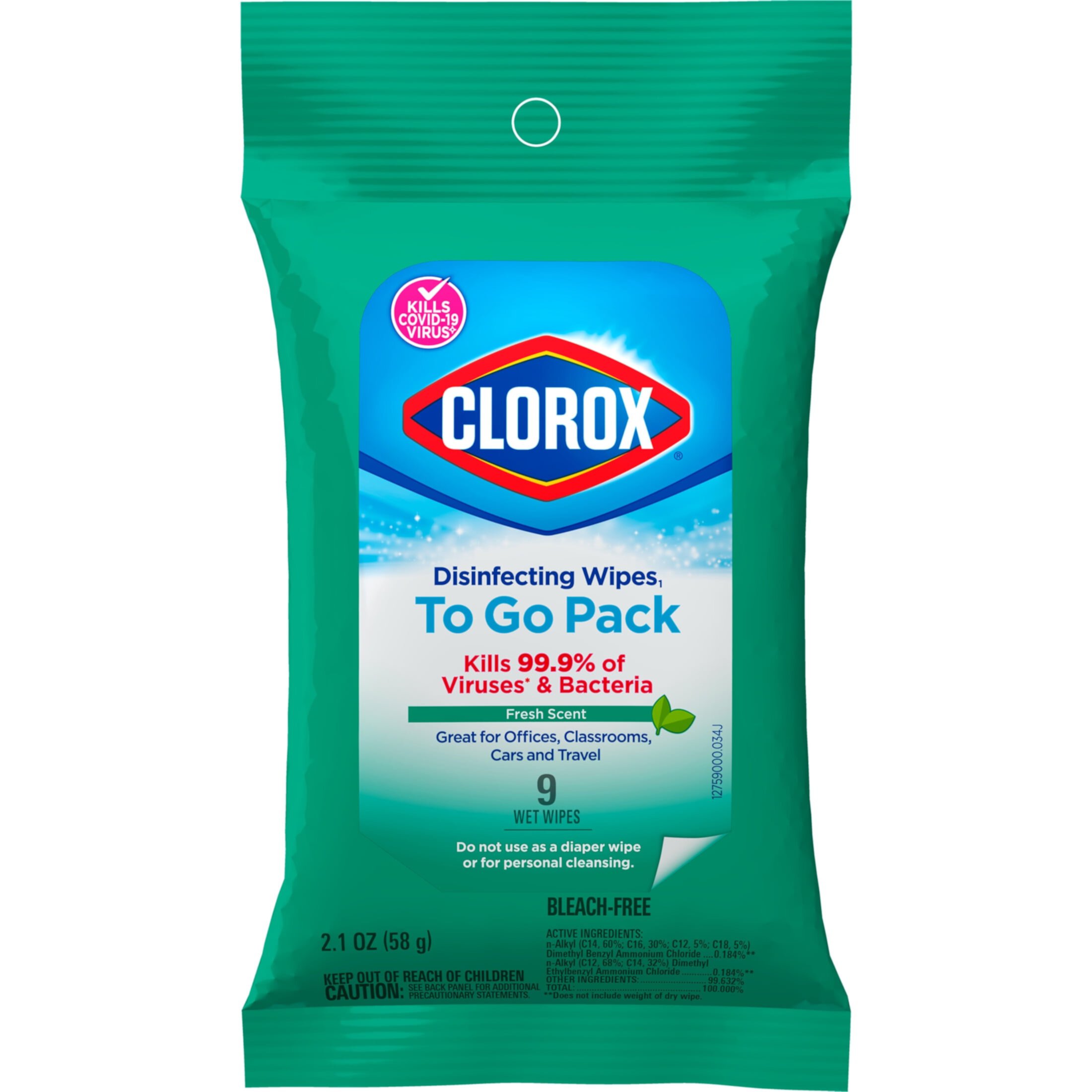 Clorox Disinfecting Wipes on the Go Bleach Free Travel Wipes, Fresh Scent, 9 Count Clorox