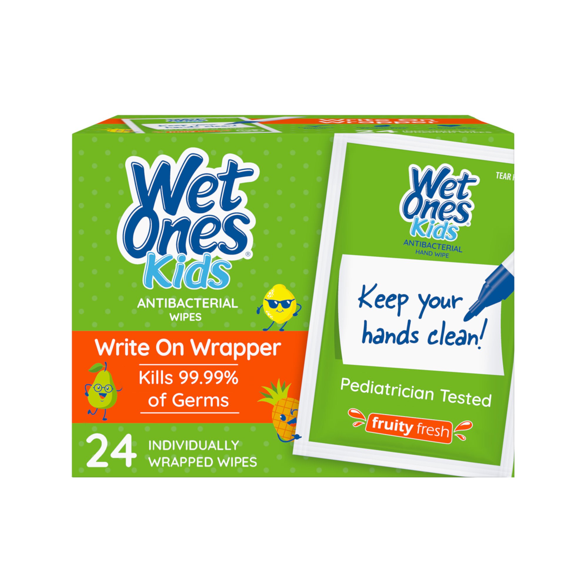 Wet Ones Kids Antibacterial Hand Wipe Singles With Writable Wrapper, Fruity Fresh Scent, 24 Ct Wet Ones