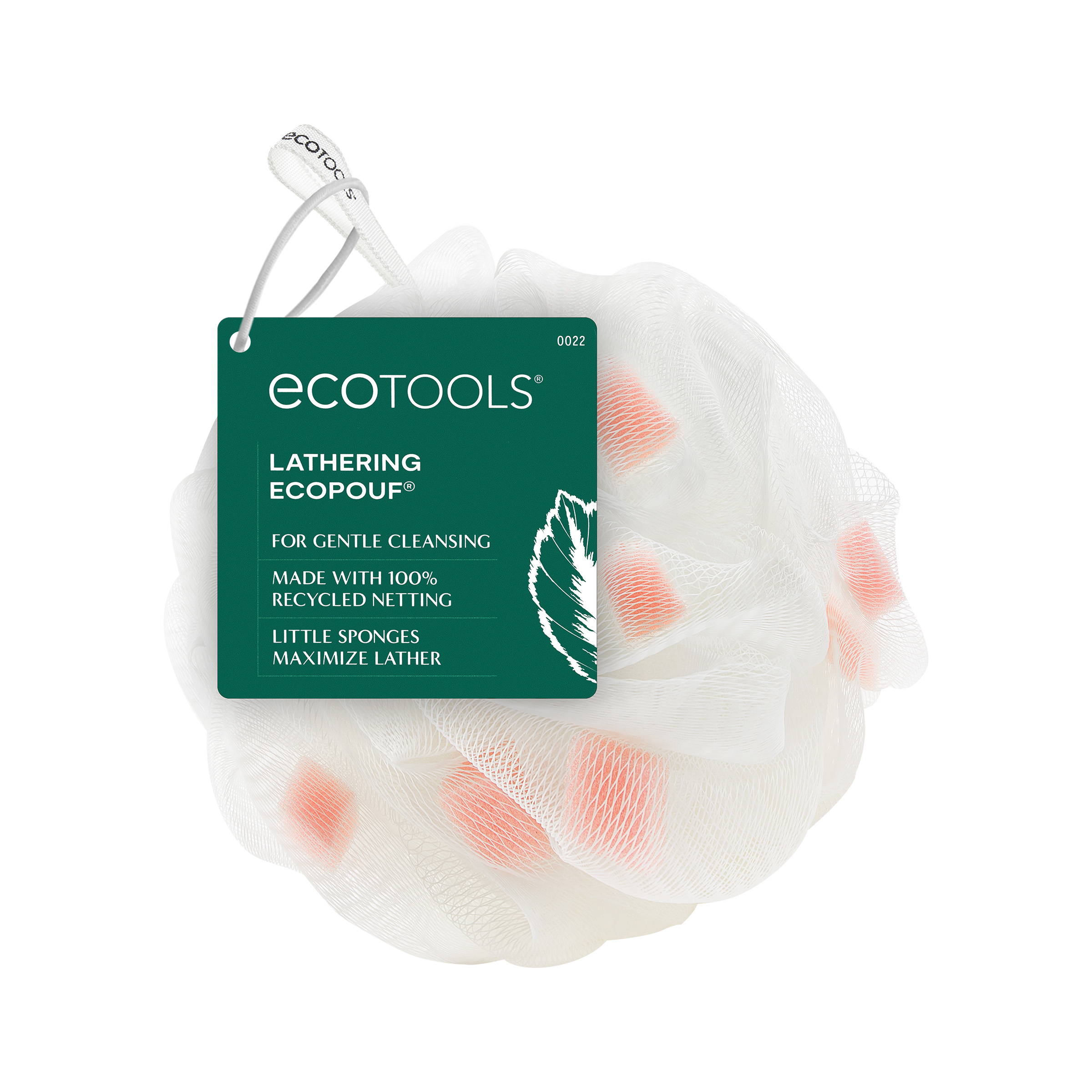 EcoTools Lathering Bath Pouf, White & Pink Loofah for Cleansing, for Adults, 1 Count EcoTools