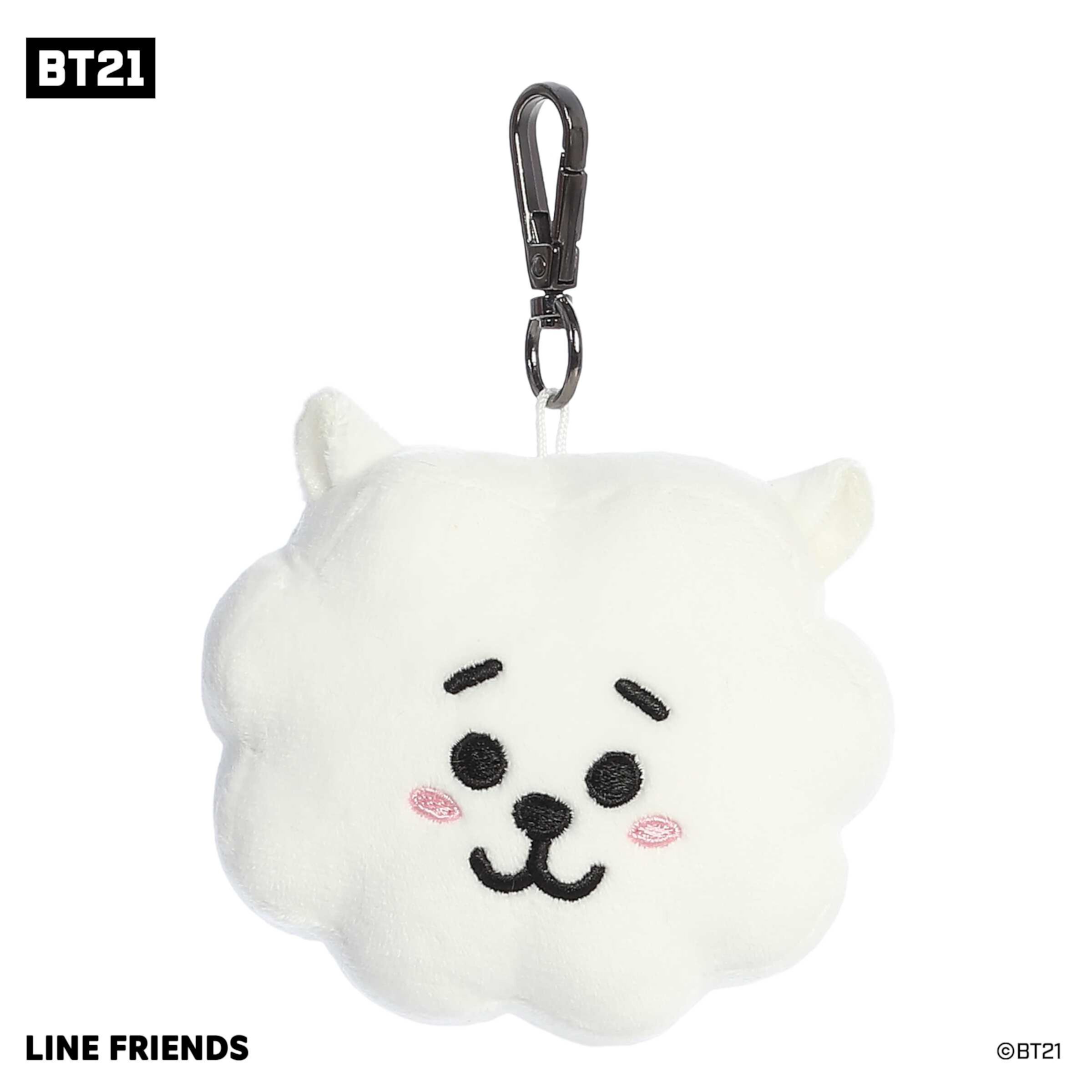 Aurora 44216 4 in. Lovable BT21 RJ Collectible Fun Delightful Cuteness Stuffed Animal Keychain, White Aurora