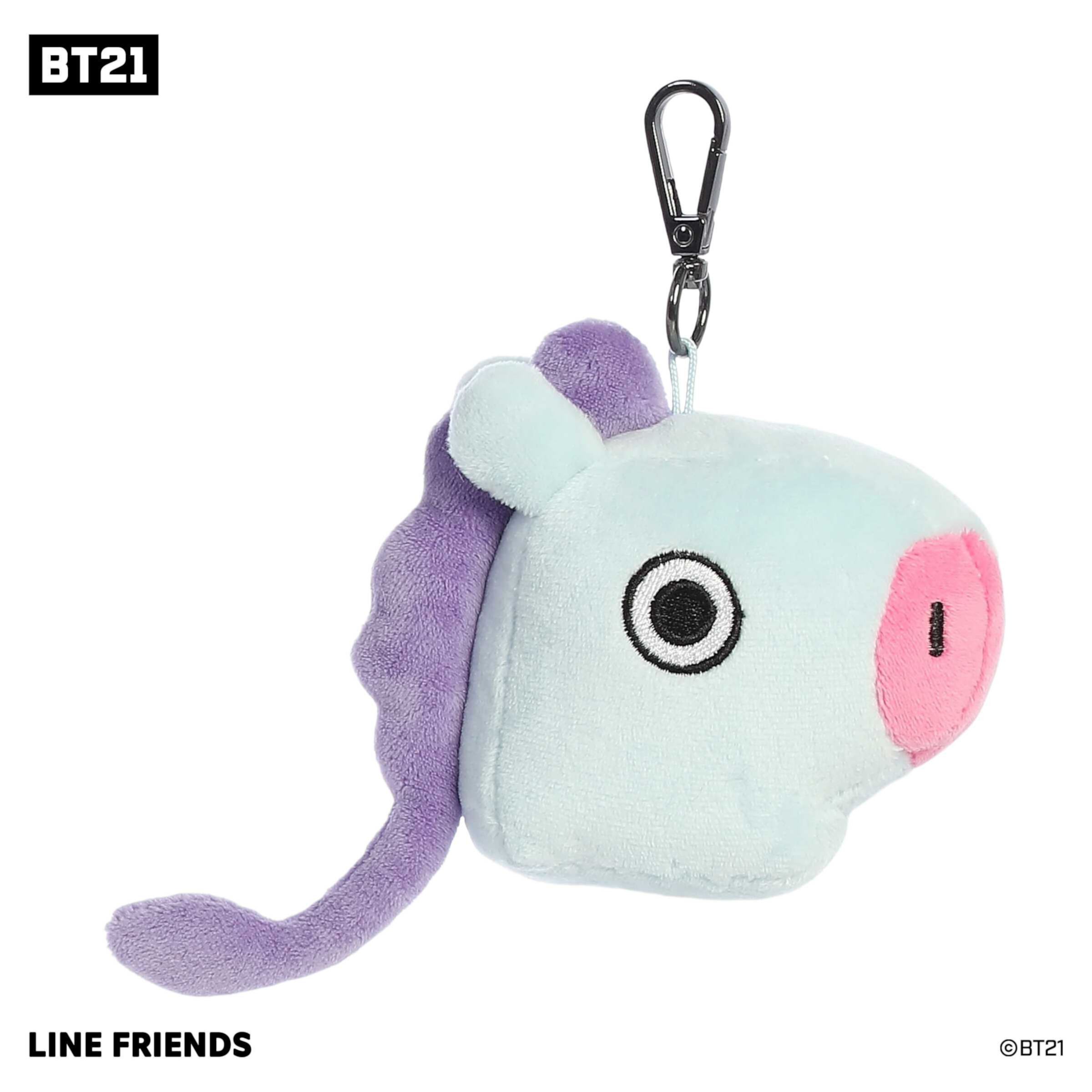 Aurora  4 in. Lovable BT21 MANG Collectible Fun Delightful Cuteness Stuffed Animal Keychain, Blue Aurora