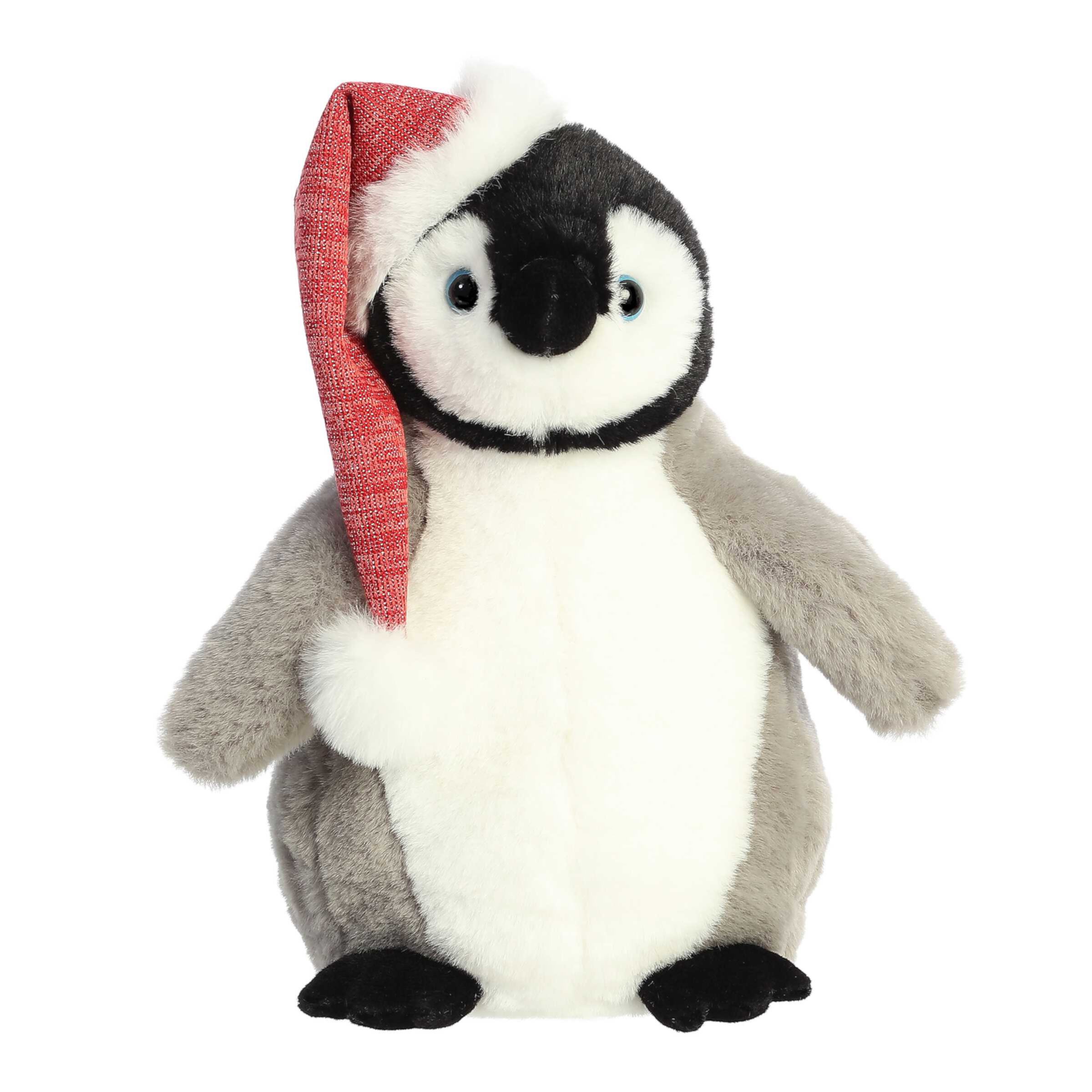 Aurora  7 in. Festive Holiday Sparkle Santa Penguin Seasonal Cheer Heartwarming Gifts Stuffed Animal Plush Toy, Gray Aurora