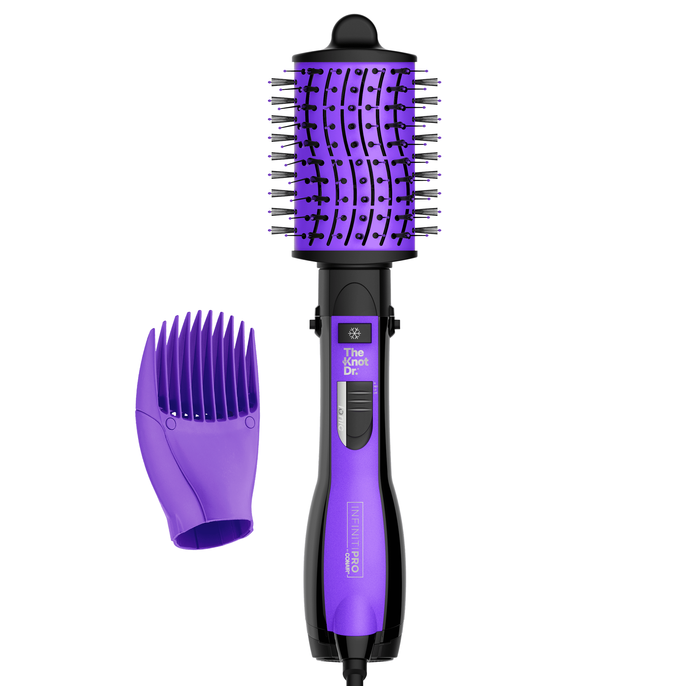 InfinitiPro by Conair The Knot Dr. Professional 14" Ceramic All-in-One Detangling Styler Hot Air Brush, Ionic, Purple Conair