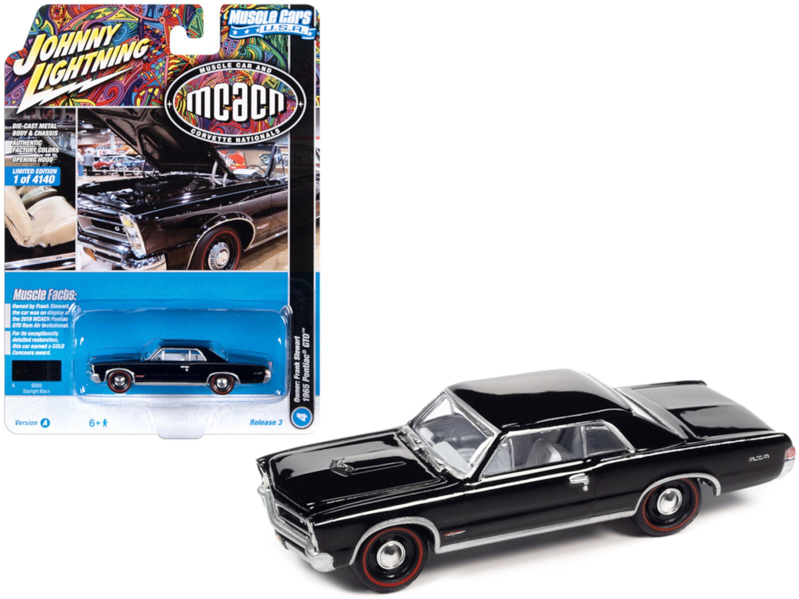 1965 Pontiac GTO Starlight Black with White Interior "MCACN" Limited Ed to 4140 pcs 1/64 Diecast Model Car by Johnny Lightning Johnny Lightning