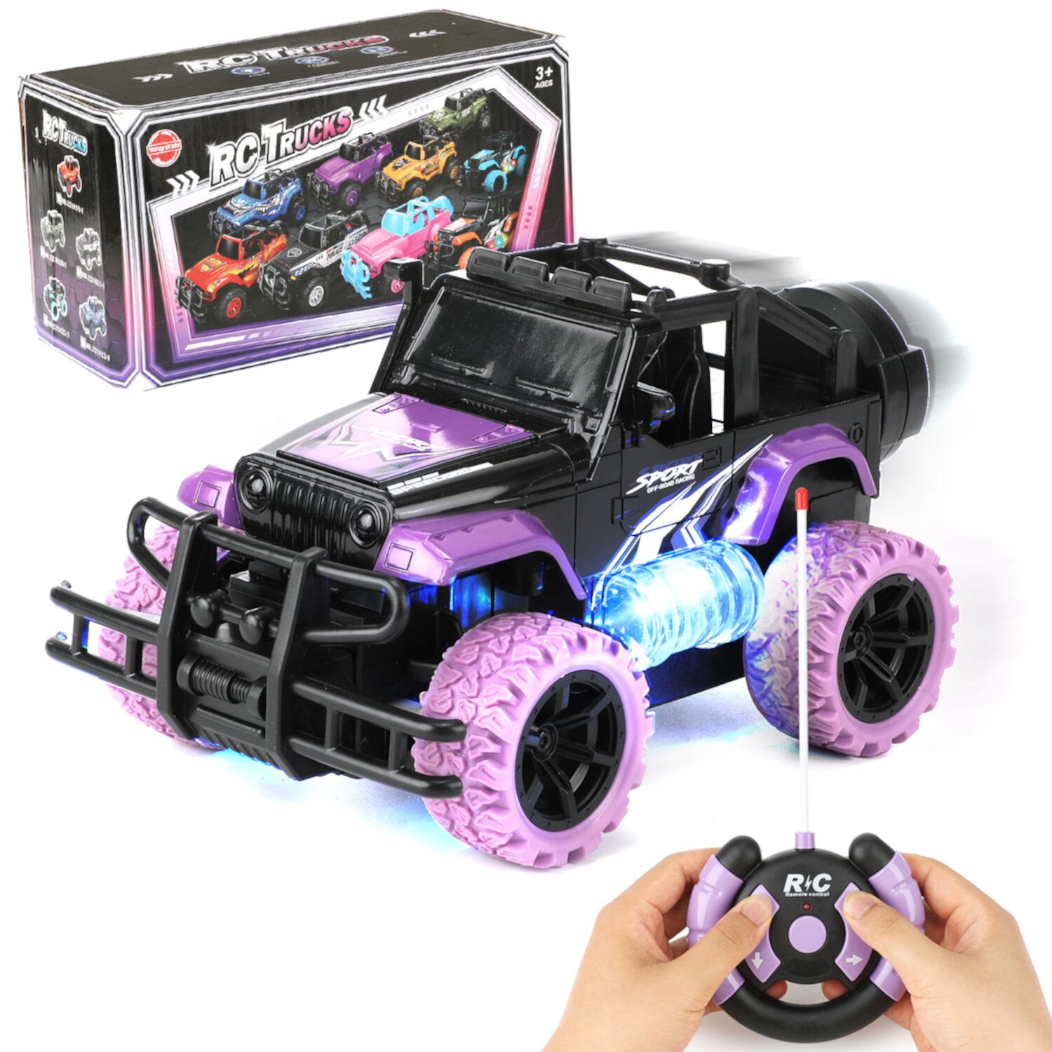 Anpro Remote Control Car for Kids, 1:20 Scale Remote Control Truck Monster Truck Car Toys, Girls Off Road Rc Car with 3 Color Lights for Kids Boys Girls Age 3-12 Birthday Gift, Purple Anpro