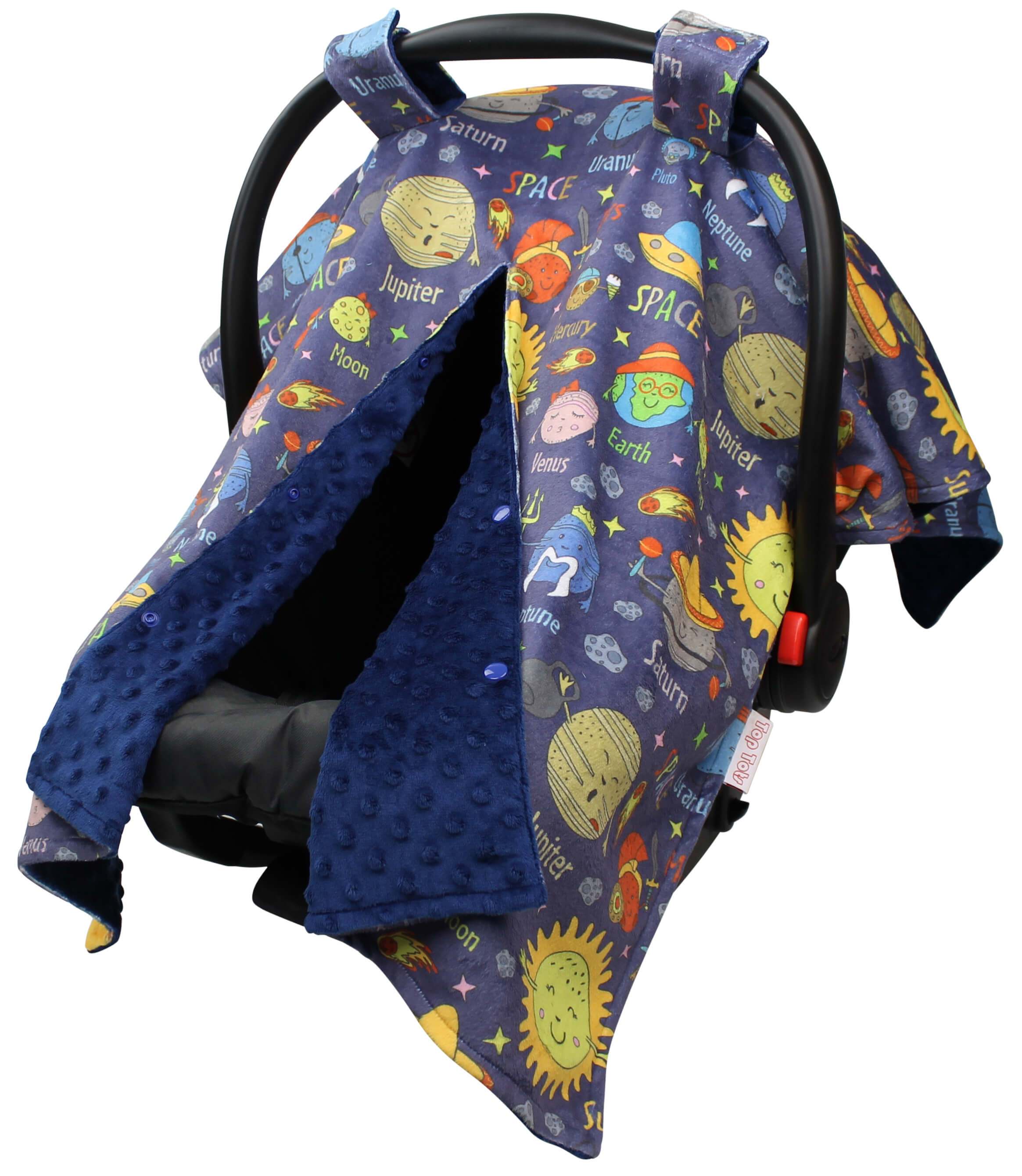 Top Tots Deluxe Minky Car Seat Canopy for Baby Boy or Girl, Planets in Space Top Tots