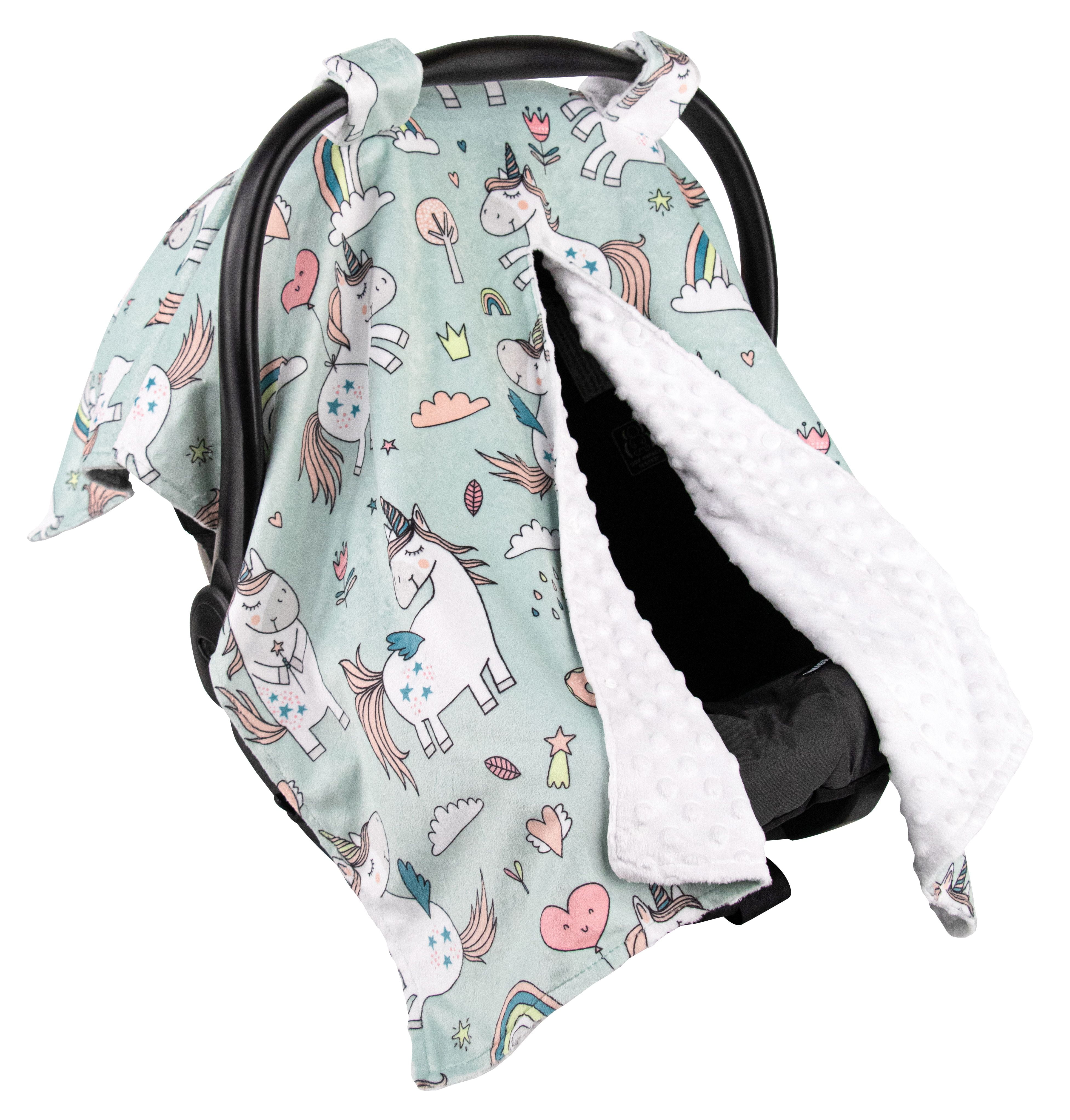 Top Tots Deluxe Minky Car Seat Canopy for Infant, Floating Unicorn, Unisex Top Tots