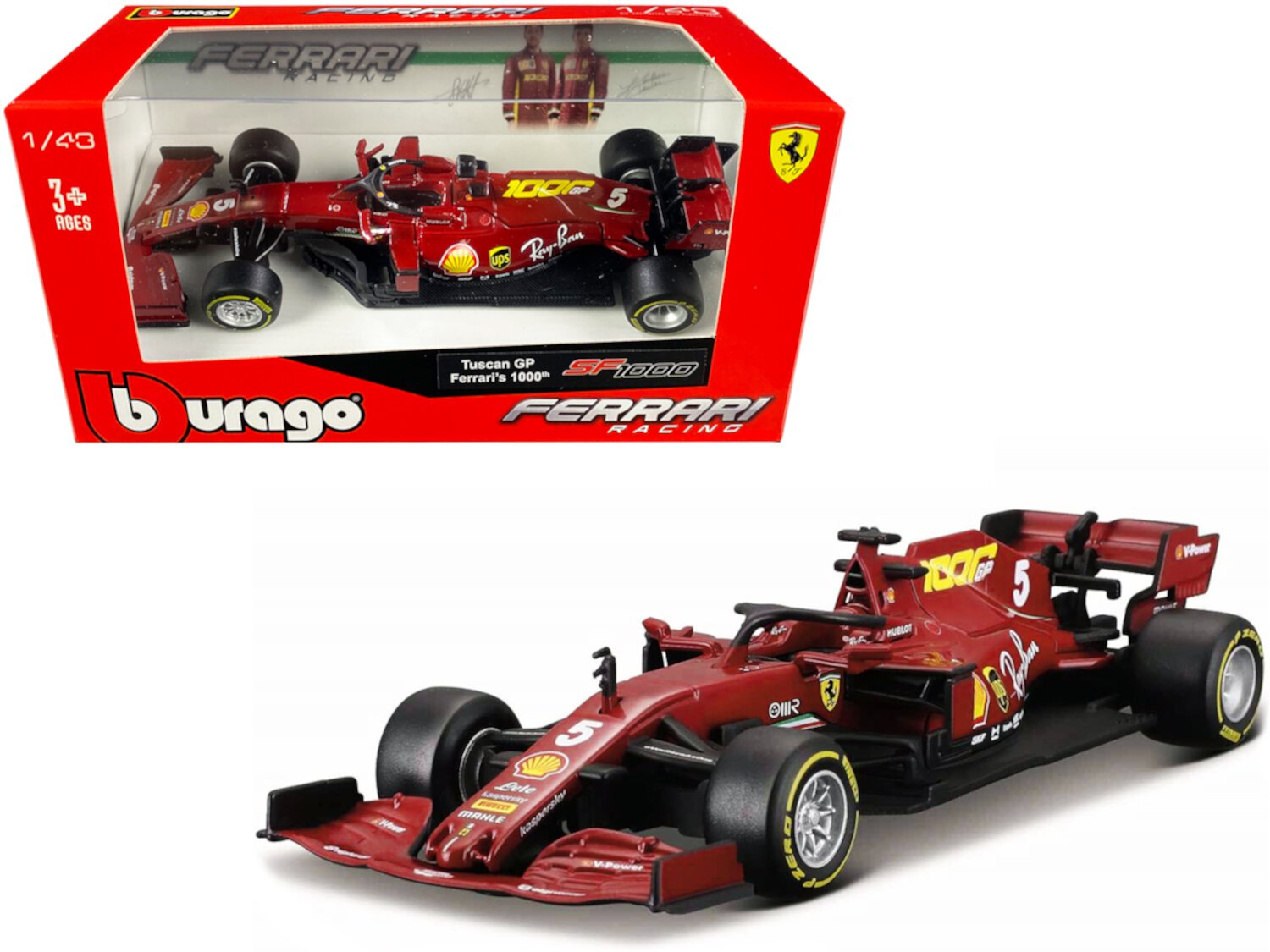 Ferrari SF1000 #5 Sebastian Vettel Tuscan GP Formula One F1 (2020) "Ferrari's 1000th Race" 1/43 Diecast Model Car by Bburago Bburago