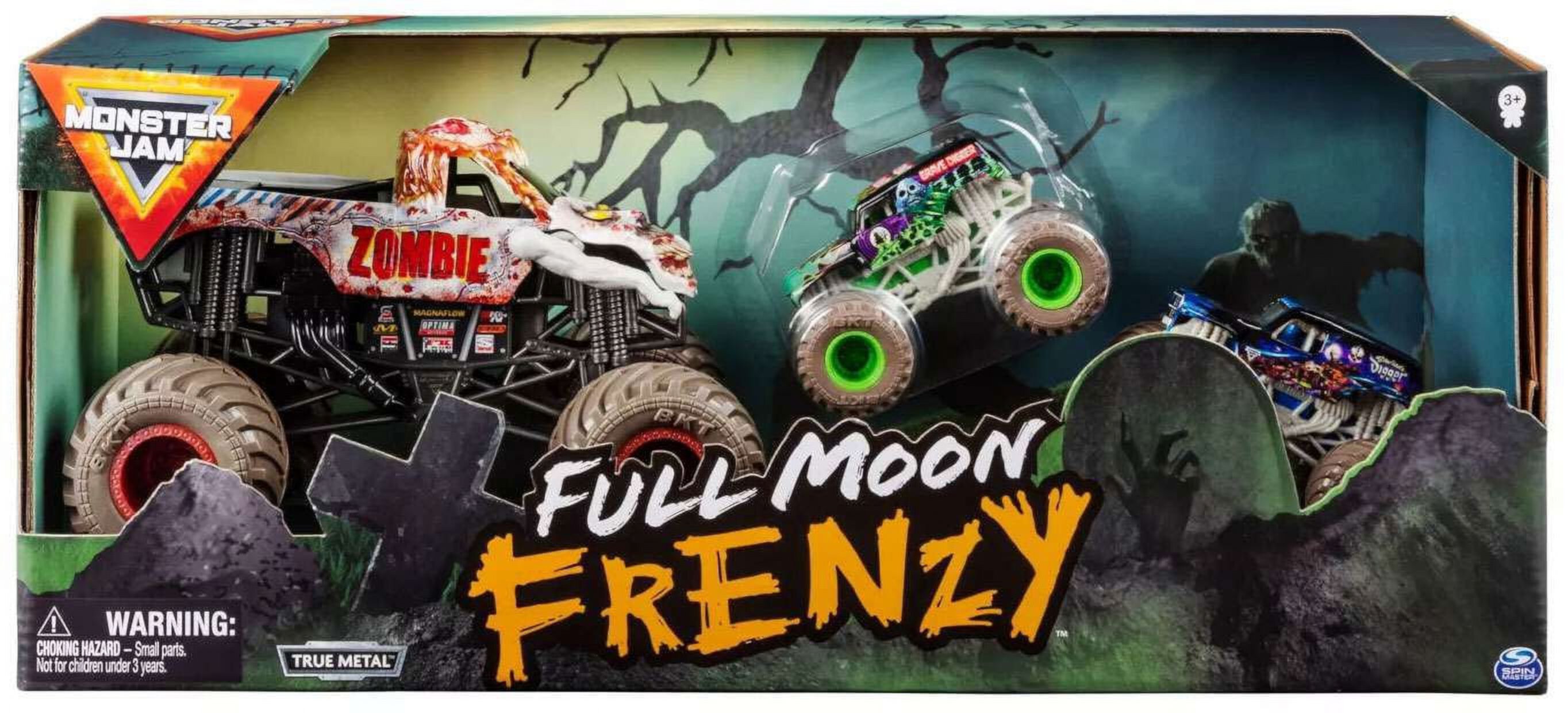 Monster Jam Full Moon Frenzy Diecast Car 3-Pack (Zombie with Grave Digger & Son-Uva Digger) Monster Jam