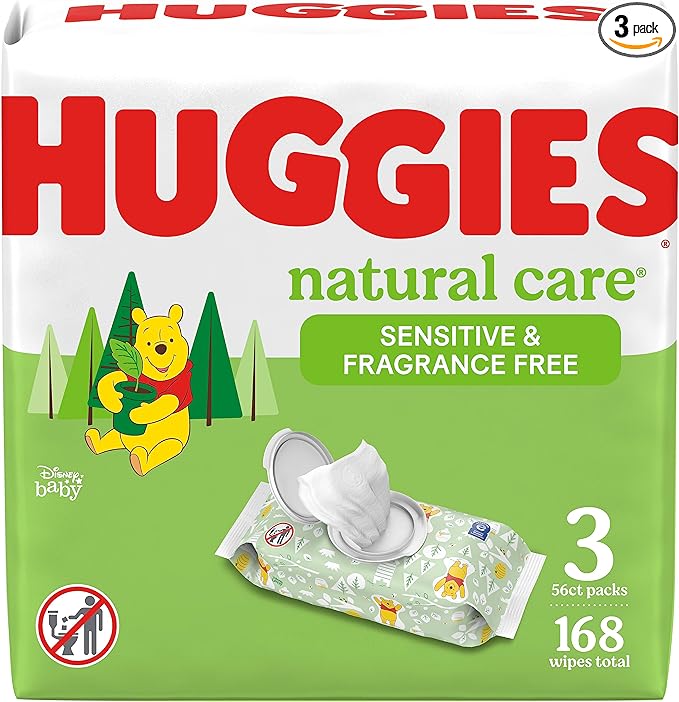 Huggies Natural Care Sensitive Baby Wipes, Unscented, 3 Flip-Top Packs, Wipes, 168 Count, 6 Pack Huggies