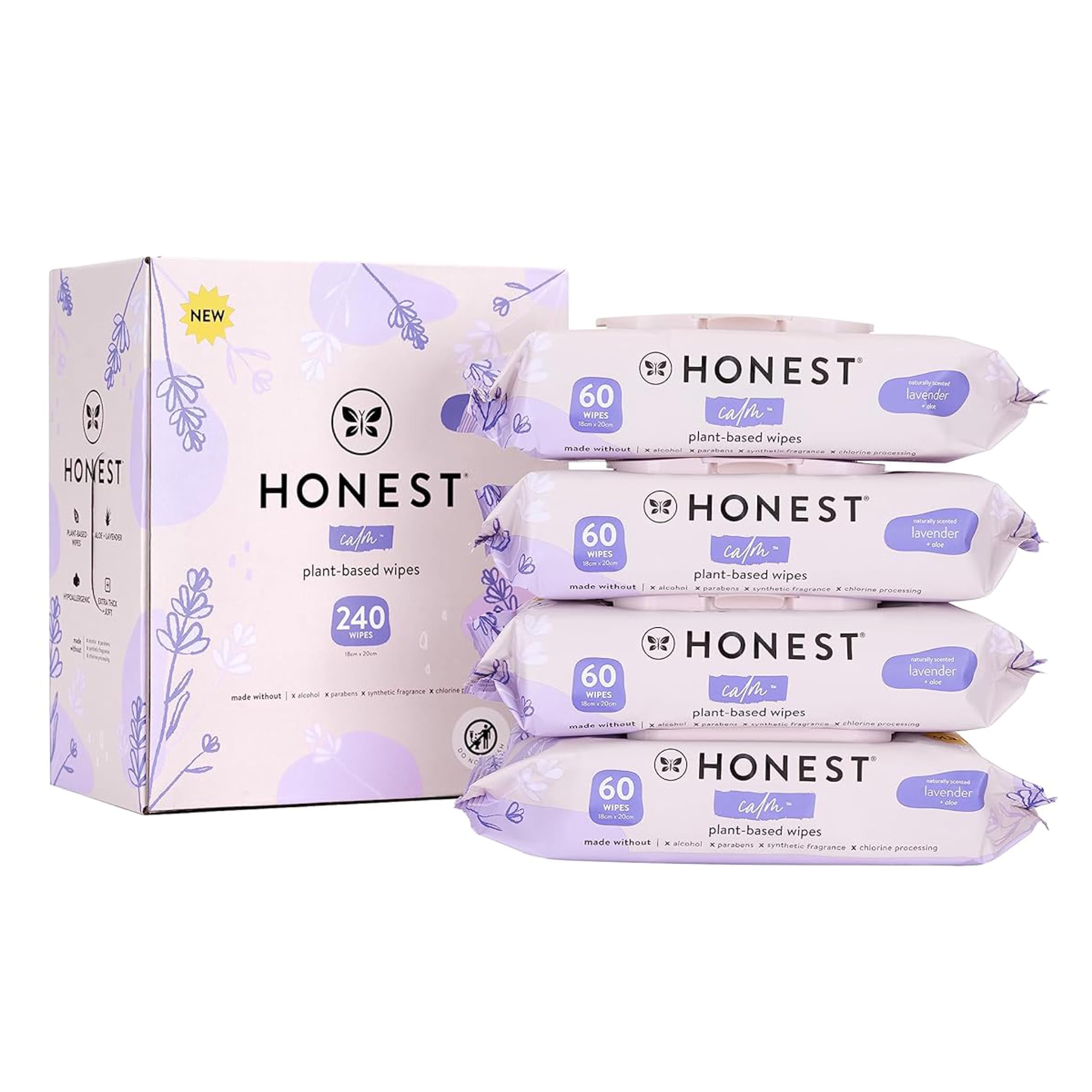 The Honest Company Calm + Cleanse Naturally Scented Wipes | Cleansing Multi-Tasking Wipes | 99% Water, Plant-Based, Hypoallergenic | Lavender, 240 Count The Honest Company