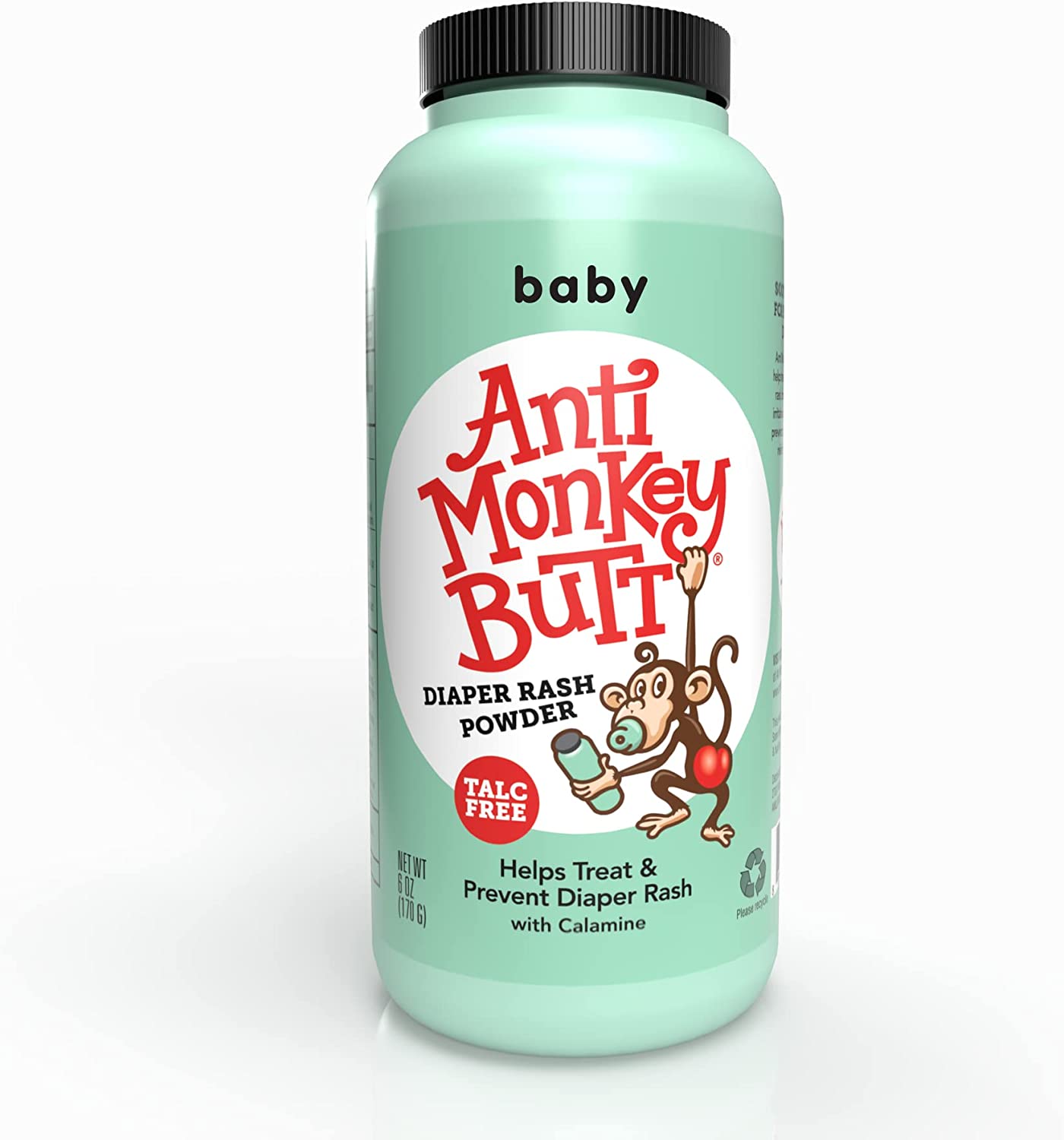 Anti Monkey Butt Baby Powder with Calamine - Prevents Diaper Rash and Absorbs Moisture Talc Free, 6 Ounces Anti Monkey Butt