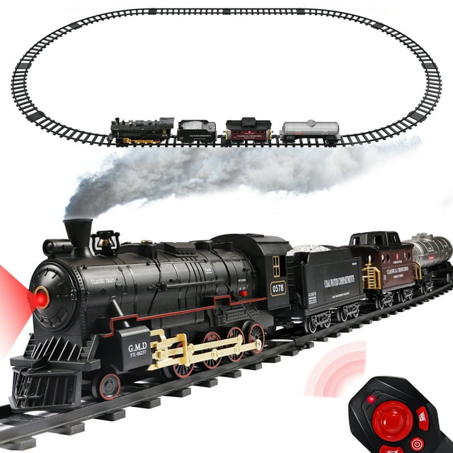 JBee Ctrl Train Set with Remote Control Train Track Around Christmas Tree with Smokes, Lights & Sound Steam Locomotive Engine Train Toy Christmas and Birthday Gift for 4 5 6 7 8+ Years Old Boys Girls JBeeCtrl