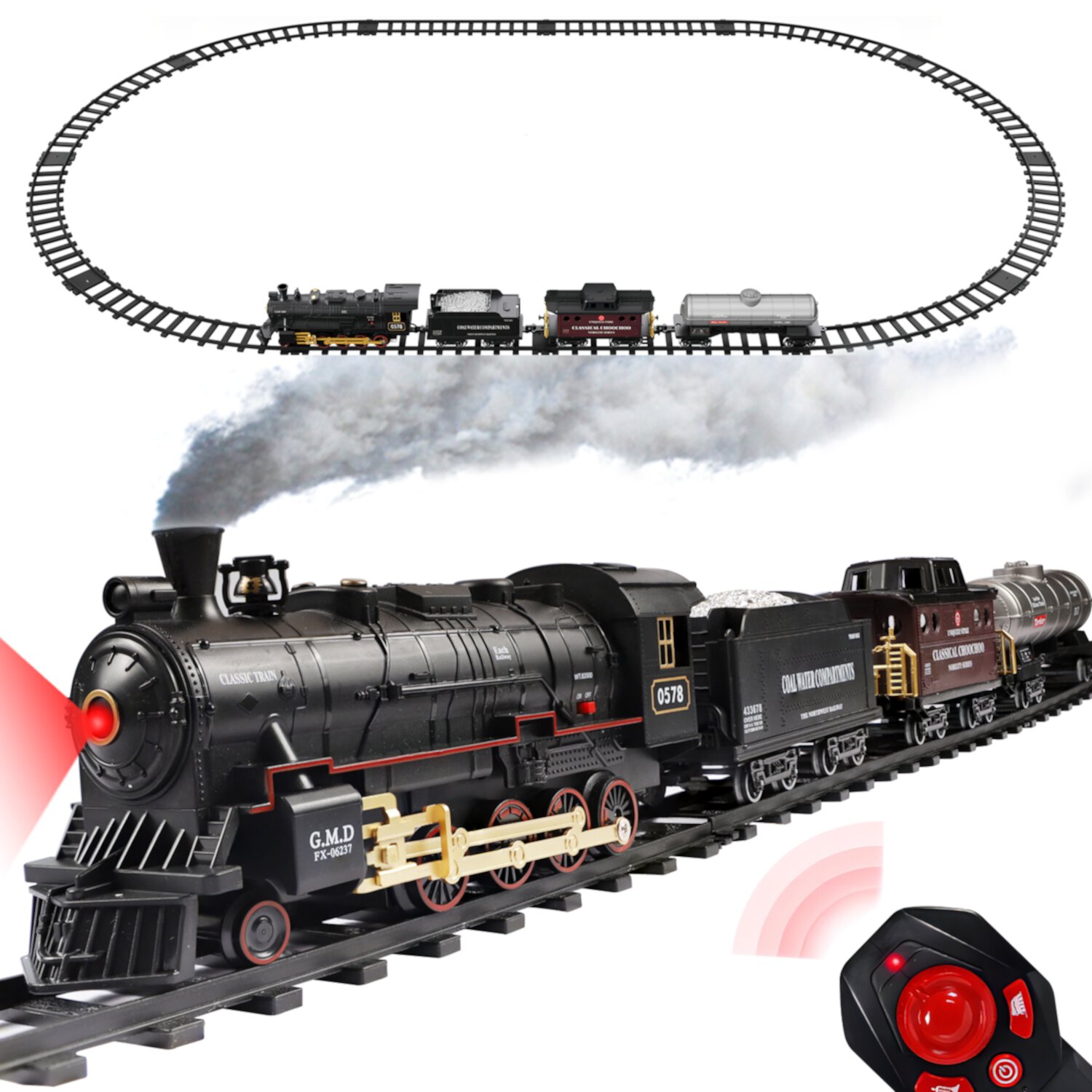 JBee Ctrl Train Set for Kids with Remote Control Electric Train Toys for Boys Girls RC Train Toys with Smokes, Lights & Sound, Birthday Christmas Gifts for Kids 3 4 5 6 7 8 Years Old JBeeCtrl