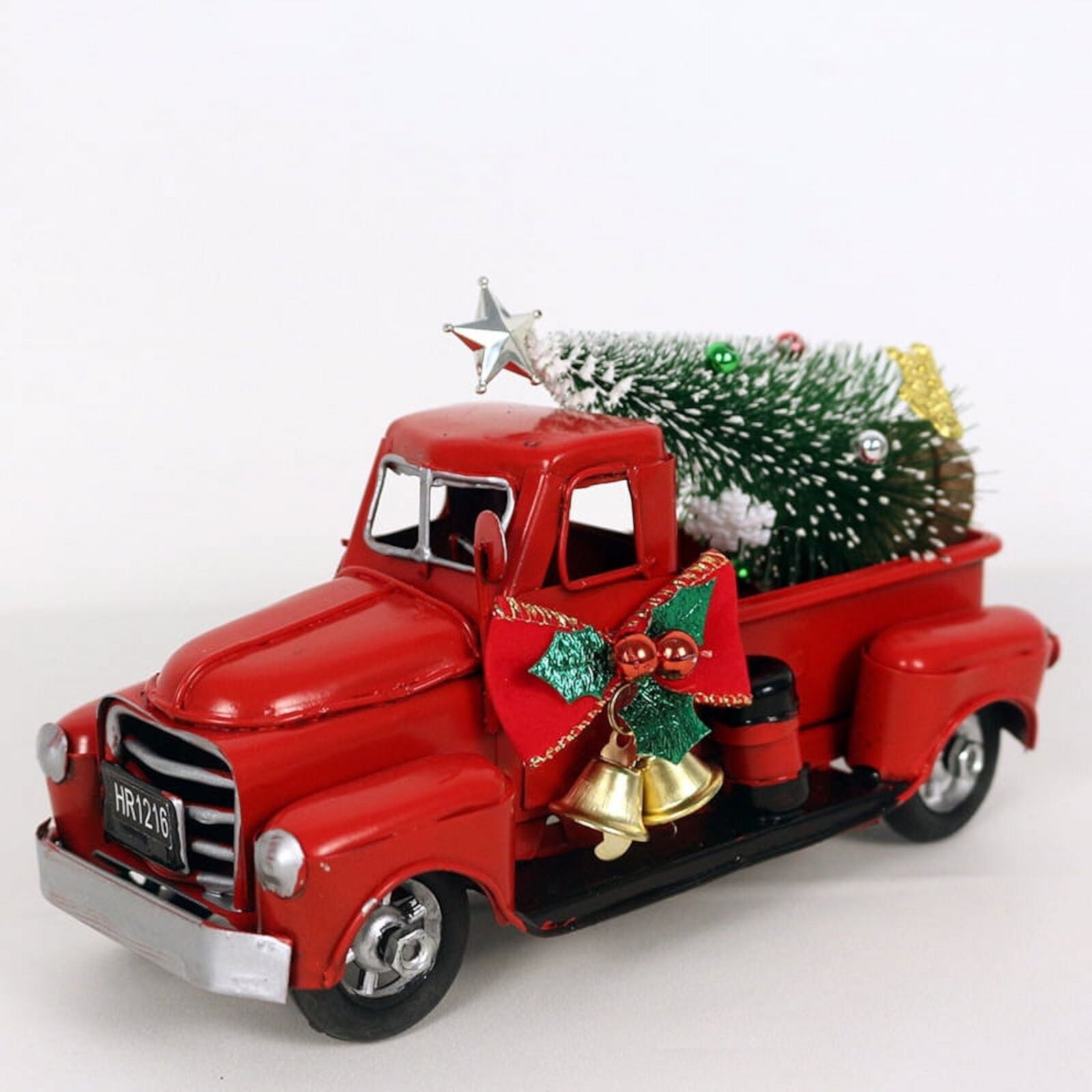 Red Truck with Christmas Tree, Red Pickup Vintage Truck Christmas Decor with Lights Metal Truck Car Model 6.5'' Christmas Red Truck Decor Autrucker