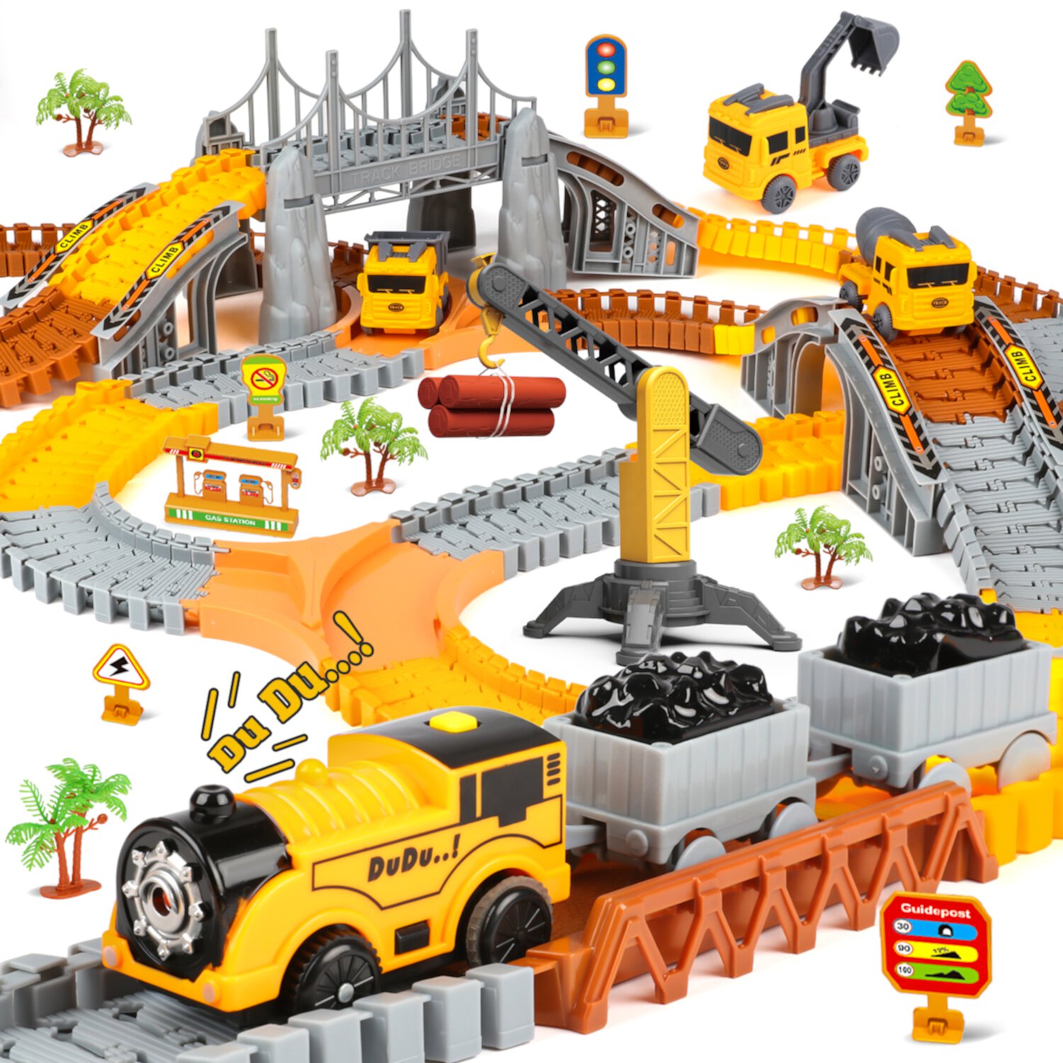 Flooyes 281 PCS Construction Race Tracks Toy for 3 4 5 6 7 8 Year Old Kids, Construction Truck Car and Flexible Track Play Set, Engineering Road Games, Birthday Gift for Boys Girls Toddlers Flooyes