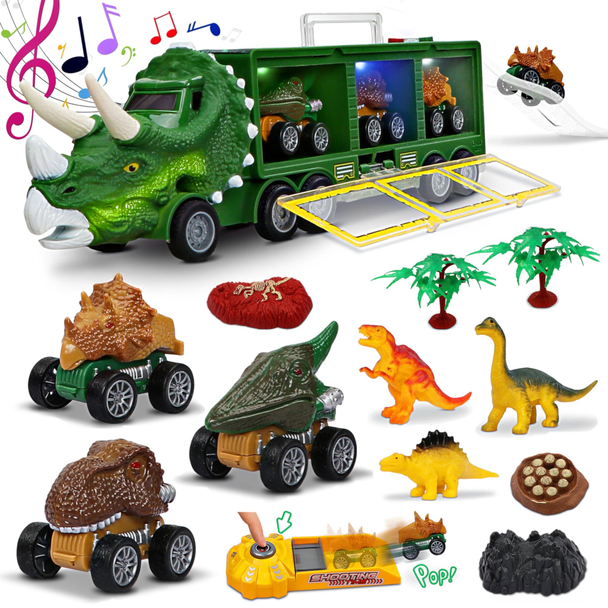 Hot Bee 13 in 1 Jurassic Dinosaur Truck Toys for Kids 2-5,Dino Pull Back Cars Flashing&Roaring monster trucks for Boys Toys Age 2 3 4 5 Girls. Hot Bee