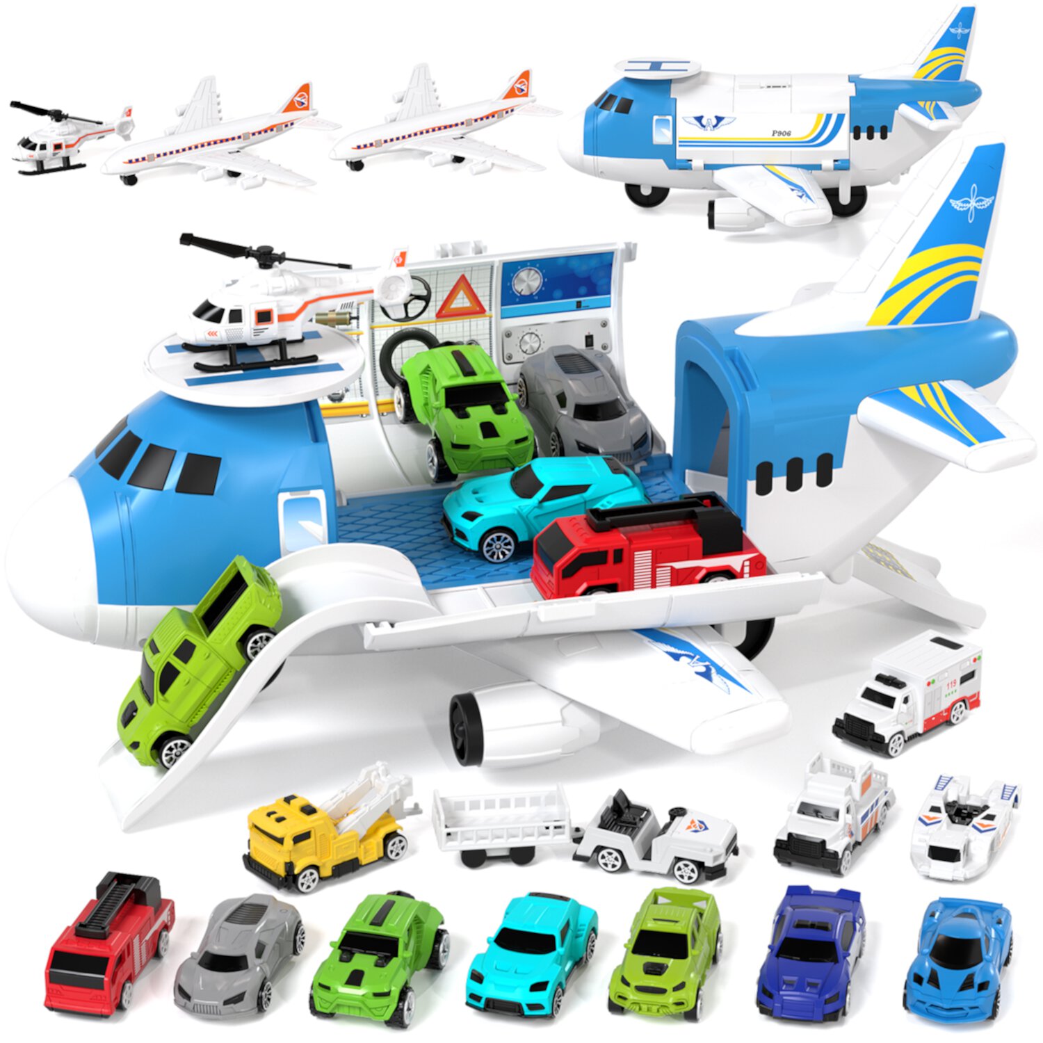 Airplane Toy, Airplane Toys for 2 Years Old Boy, Toy Airplane for Boys Age 2-4 3-6 4-7, 6x Racing Cars + 6x Transport Vehicles + 3x Aircraft, Toys for 2 3 4 5 Years Old, Plane Toys for Birthday OROLIVING