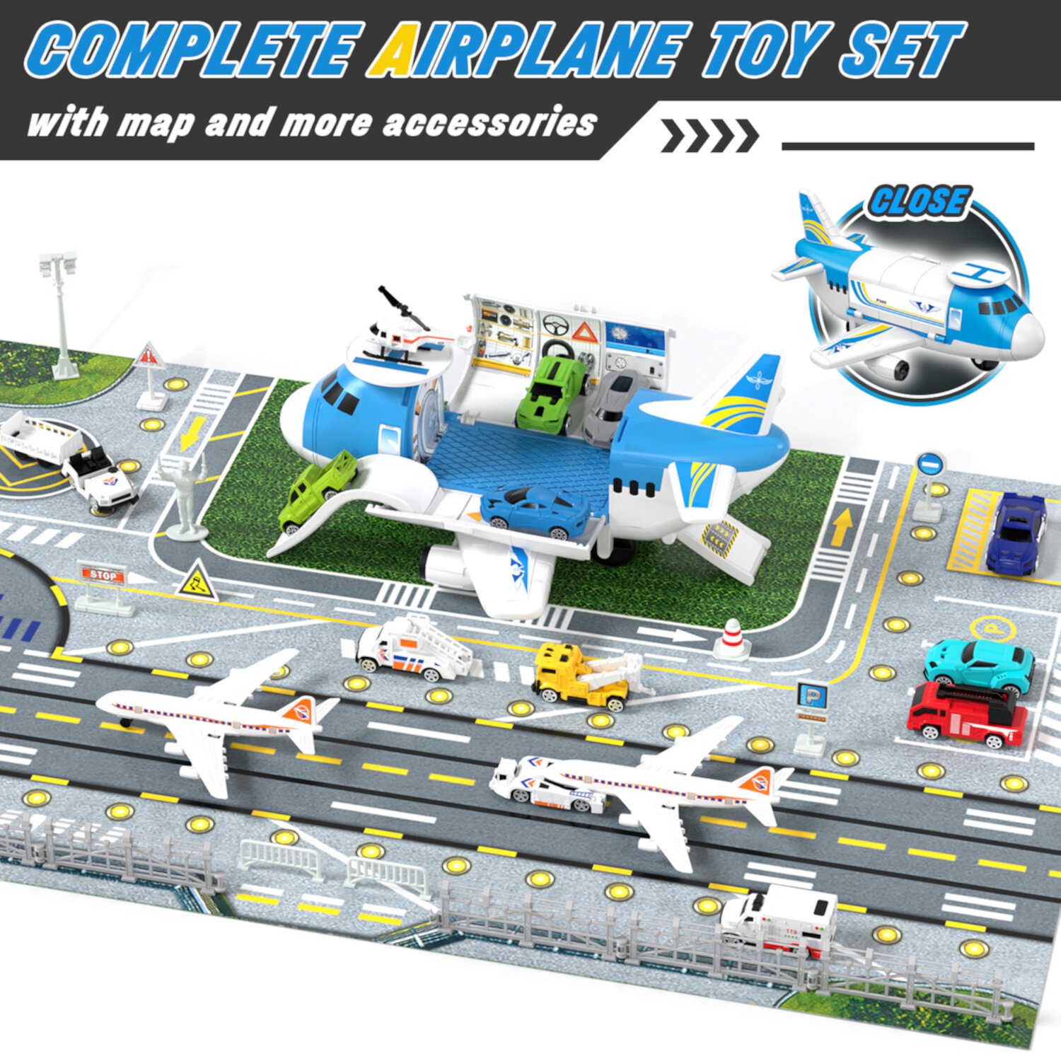 Airplane Toys, Toddler Toys for 2+ Year Old Boys, Transport Airplane with 6 Race Cars, 6 Carrier Cars, 2 Airplanes, 1 Helicopter, 1 Map, Boy Toys Planes for Kids, Best Gifts for 3 4 5+ Years Old Boys KWANITHINK