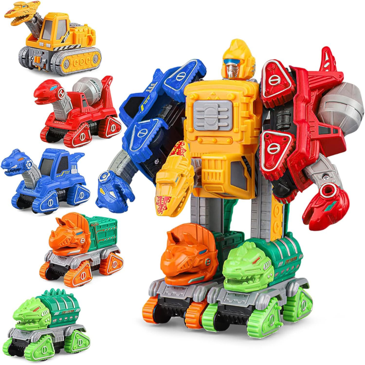 Dinosaur Transforming Toys for 4-6 Years Old Boys Transform Action Figures Robot Toys for Kids 5 In 1 Take Apart Cars Set Toys Dino Trucks Construction Vehicle Excavator Toys for 3 4 5 6 Year Old Boys Suorfoxs