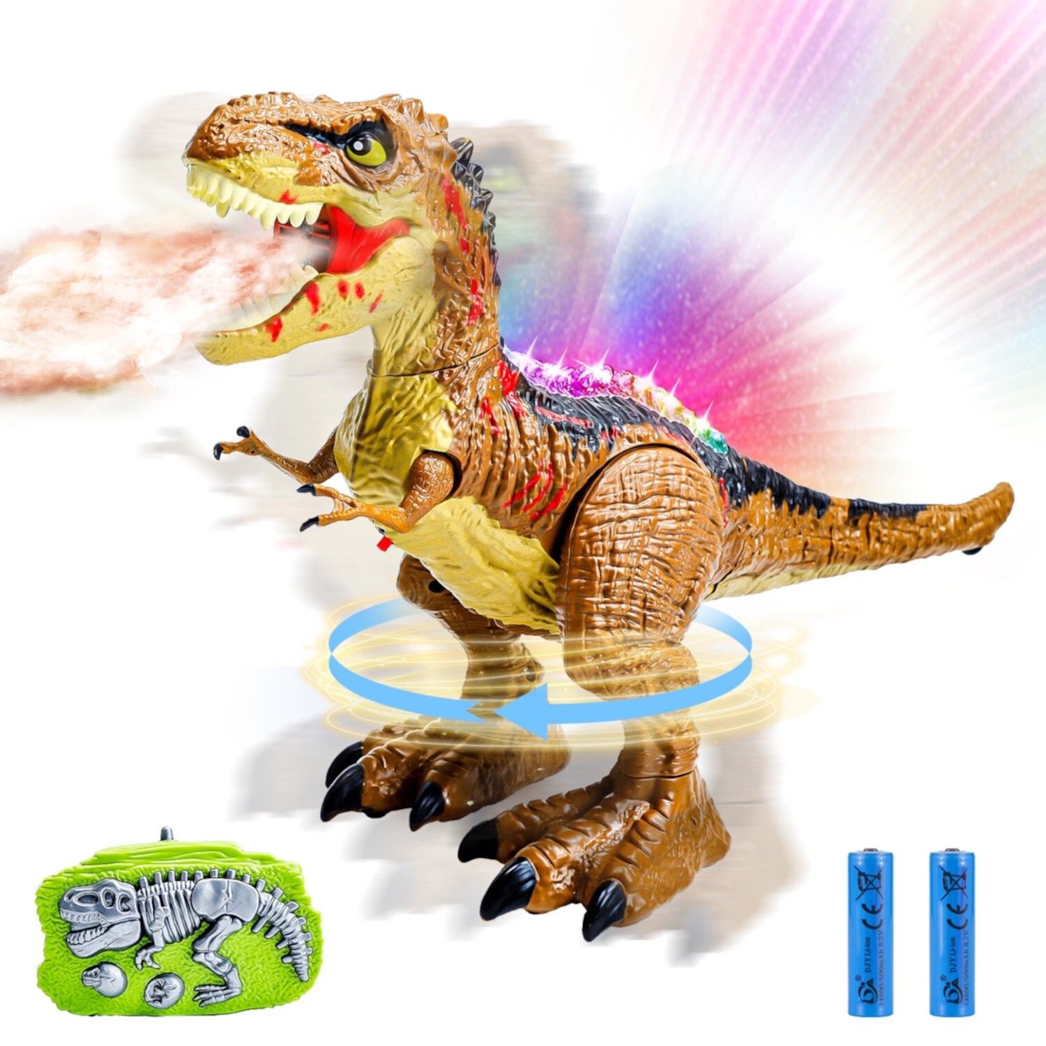 JoyStone Remote Control Dinosaur Toys for Kids, Electric Walking RC T-Rex, Realistic Tyrannosaurus Dino Robot with Roaring and LED Light for Boys and Girls Age 3+, Brown JoyStone