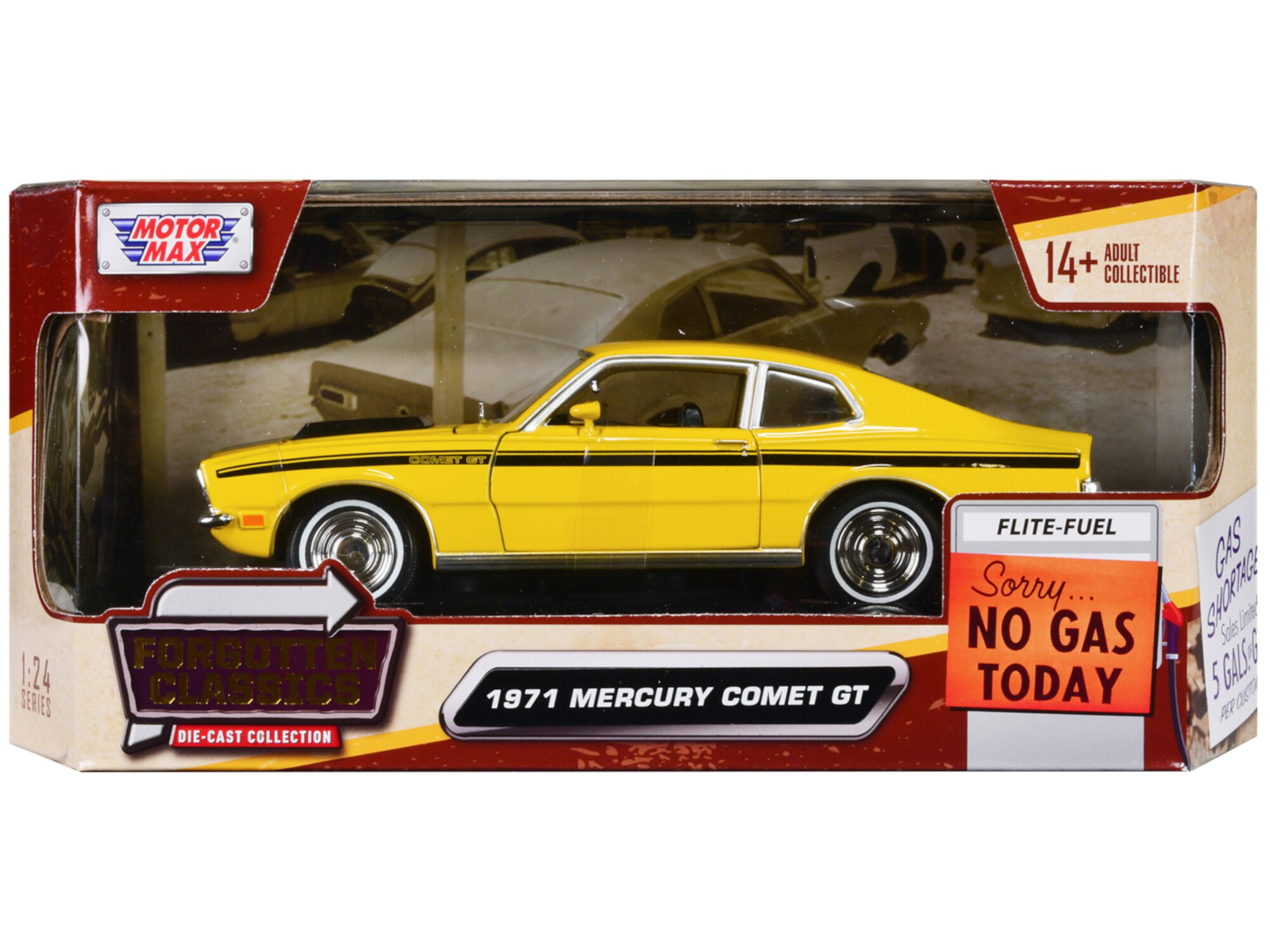 1971 Mercury Comet GT Yellow with Black Stripes "Forgotten Classics" Series 1/24 Diecast Model Car by Motormax MOTORMAX