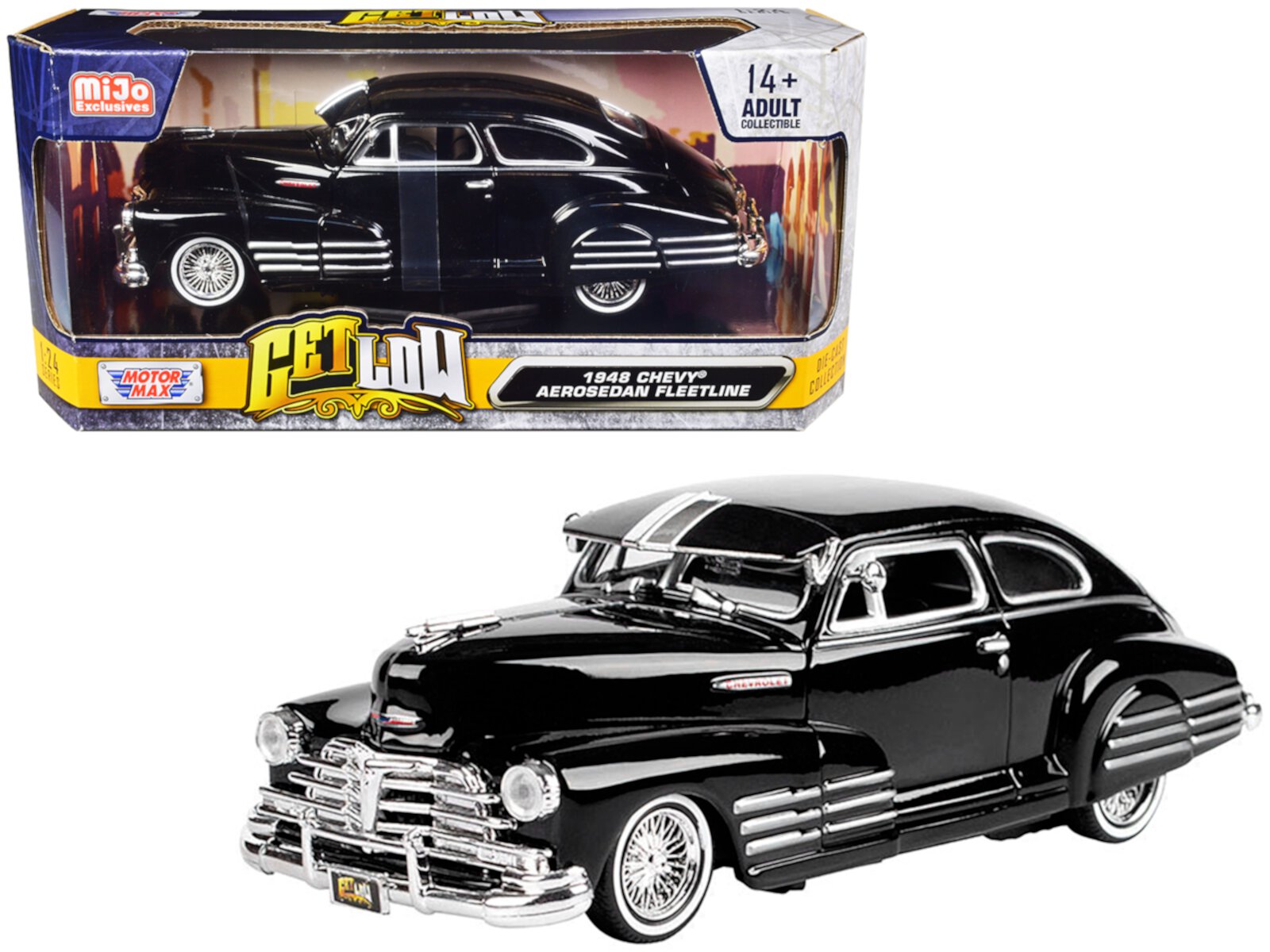 1948 Chevrolet Aerosedan Fleetside Lowrider Black "Get Low" Series 1/24 Diecast Model Car by Motormax MOTORMAX