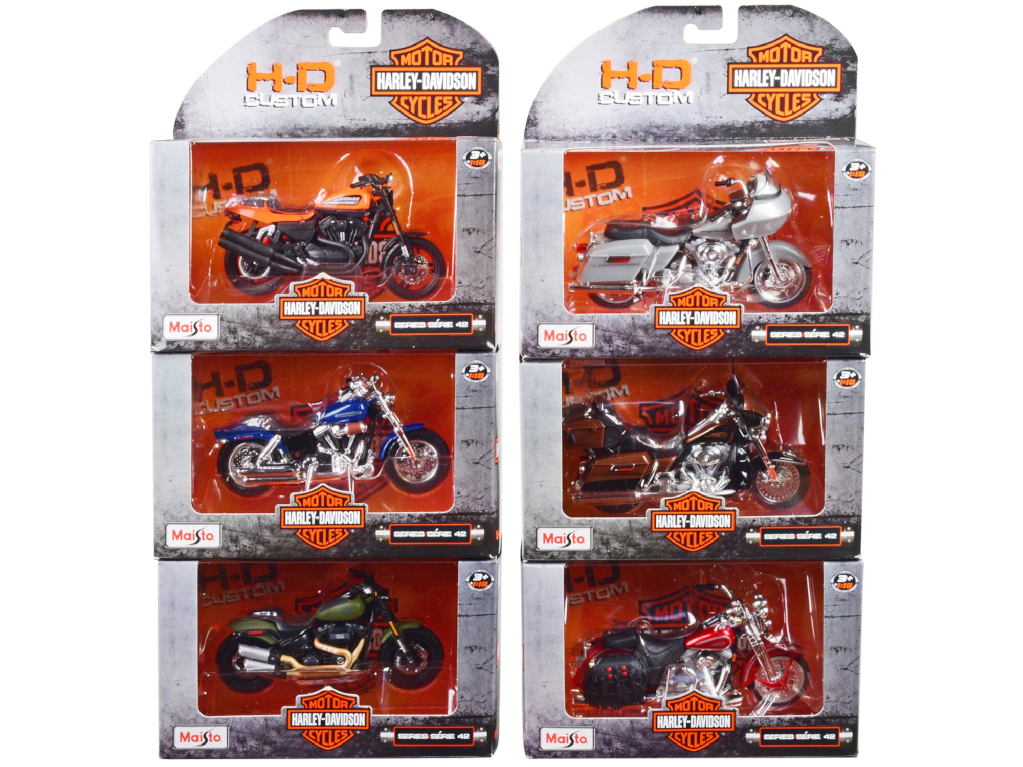 Diecast Harley-Davidson Motorcycles 6 piece Set Series 42 1/18 Diecast Motorcycle Models by Maisto Maisto