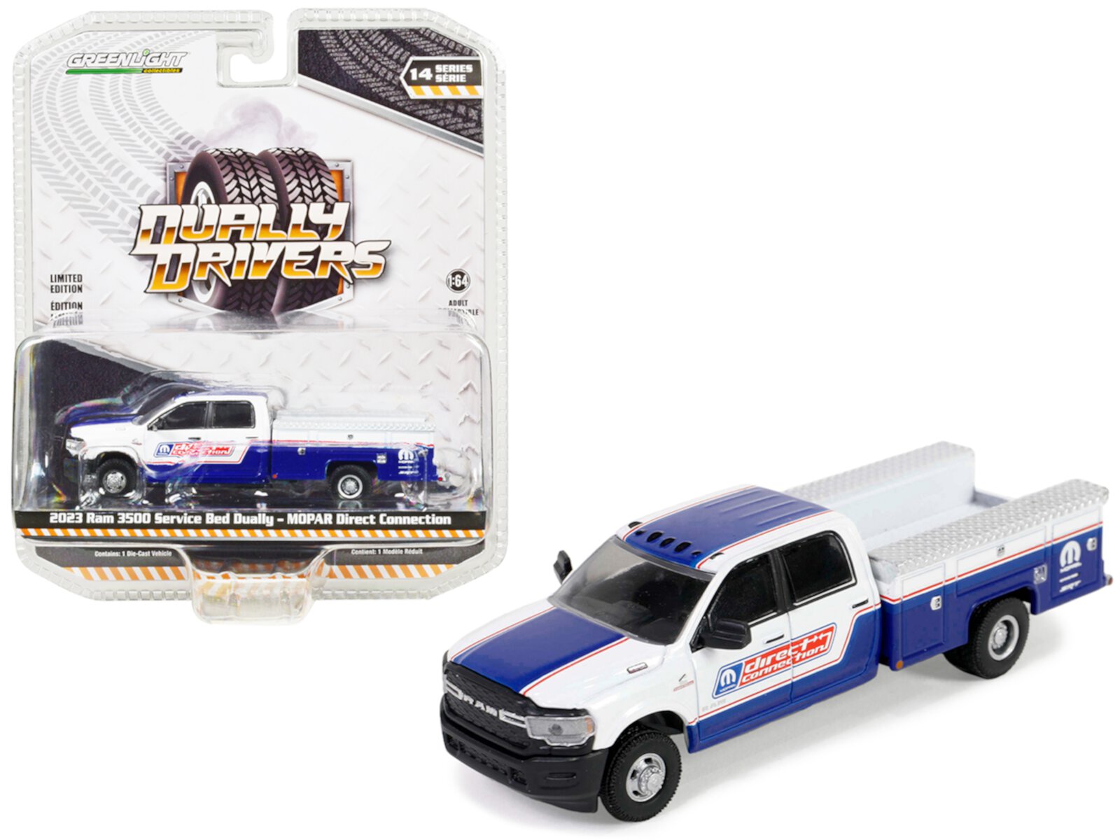 2023 Ram 3500 Service Bed Dually Truck White and Blue "Dually Drivers" Series 14 1/64 Diecast Model Car by Greenlight Greenlight