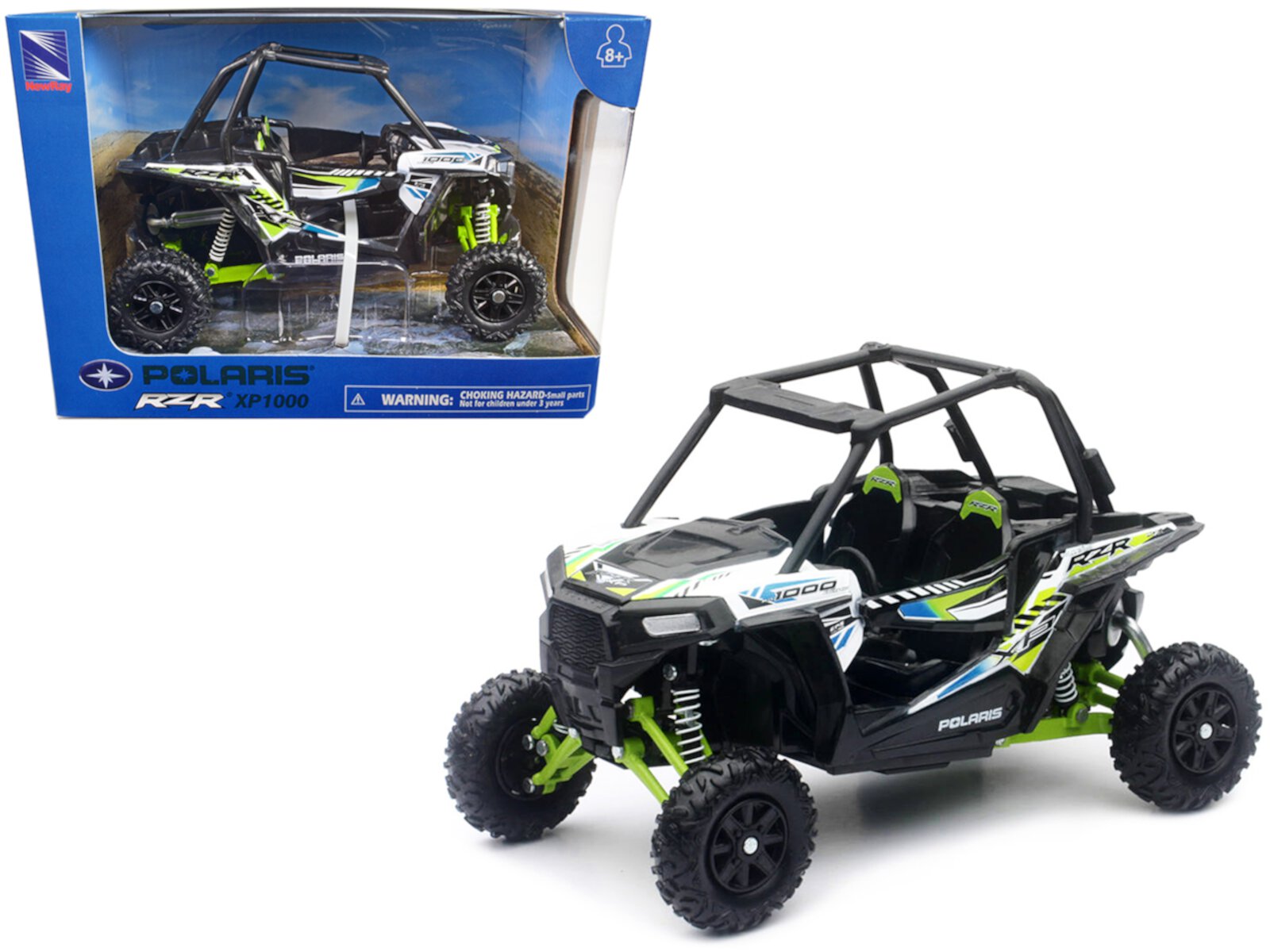 Polaris RZR XP 1000 Dune Buggy White Lightning and Bright Green 1/18 Diecast Model by New Ray New Ray Toys