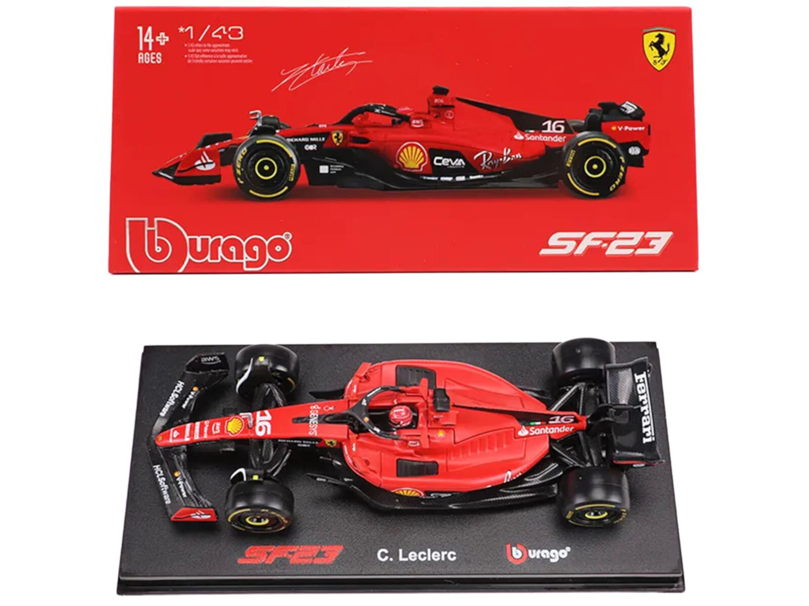 Ferrari SF-23 #16 Charles Leclerc "F1 World Championship" (2023) with Display Case 1/43 Diecast Model Car by Bburago Bburago