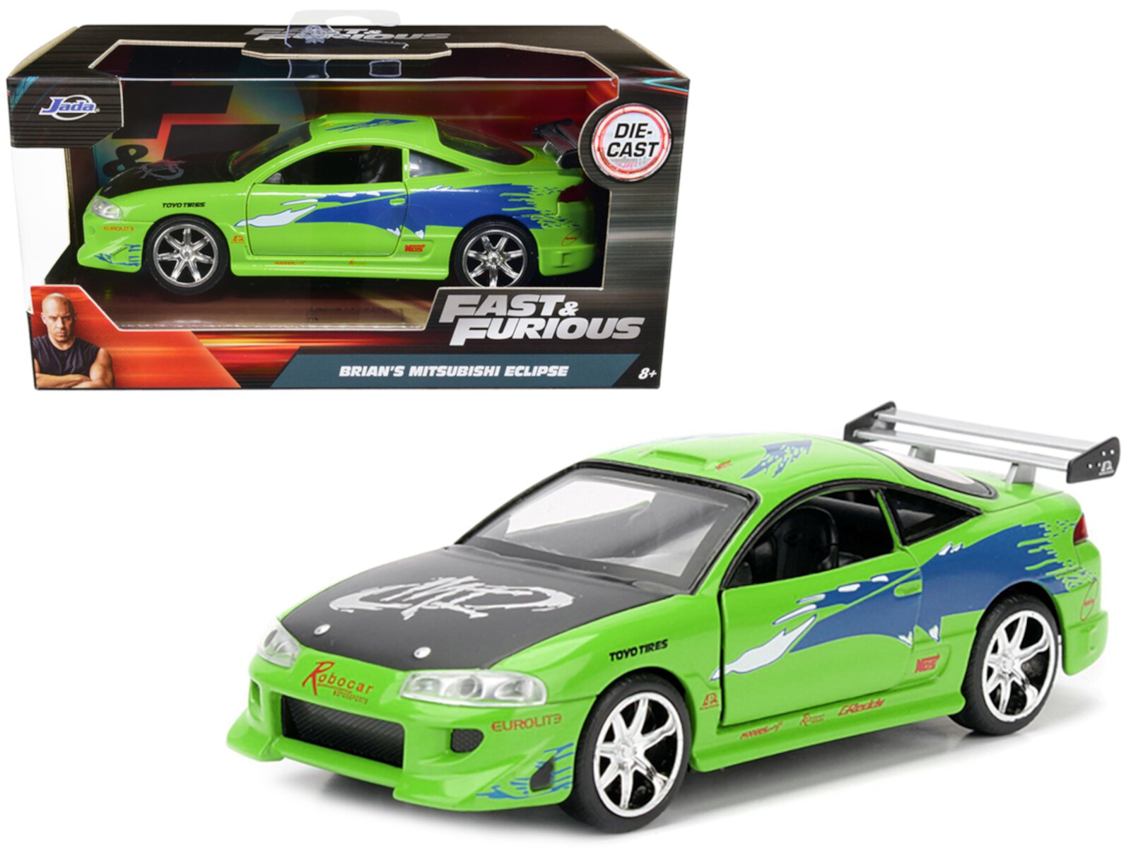 Brian's 1995 Mitsubishi Eclipse Green "Fast & Furious" Movie 1/32 Diecast Model Car  by Jada JADA TOYS