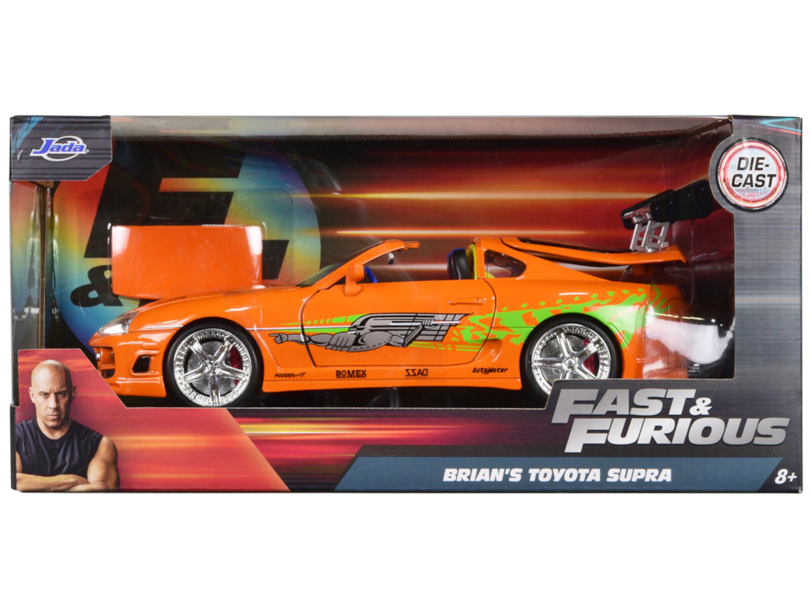 Brian's Toyota Supra Orange with Graphics "Fast & Furious" Movie 1/24 Diecast Model Car by Jada JADA TOYS