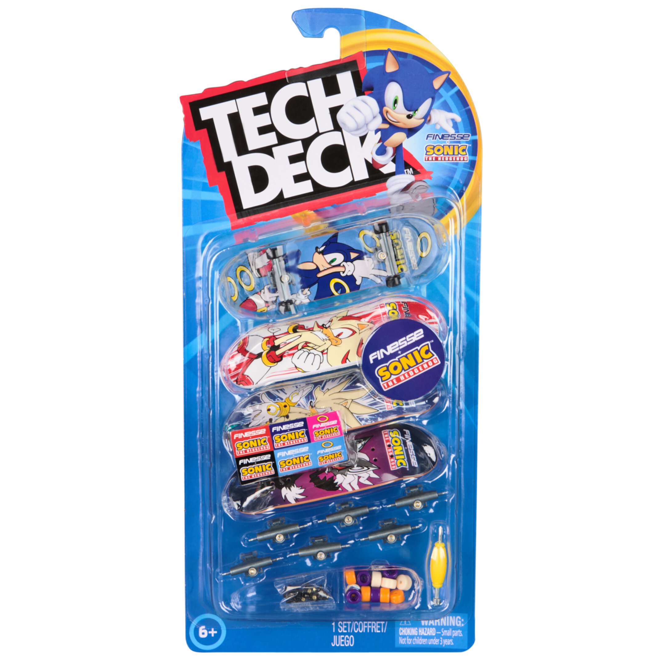 Tech Deck, Ultra DLX Fingerboard 4-Pack, Finesse + Sonic the Hedgehog Tech Deck