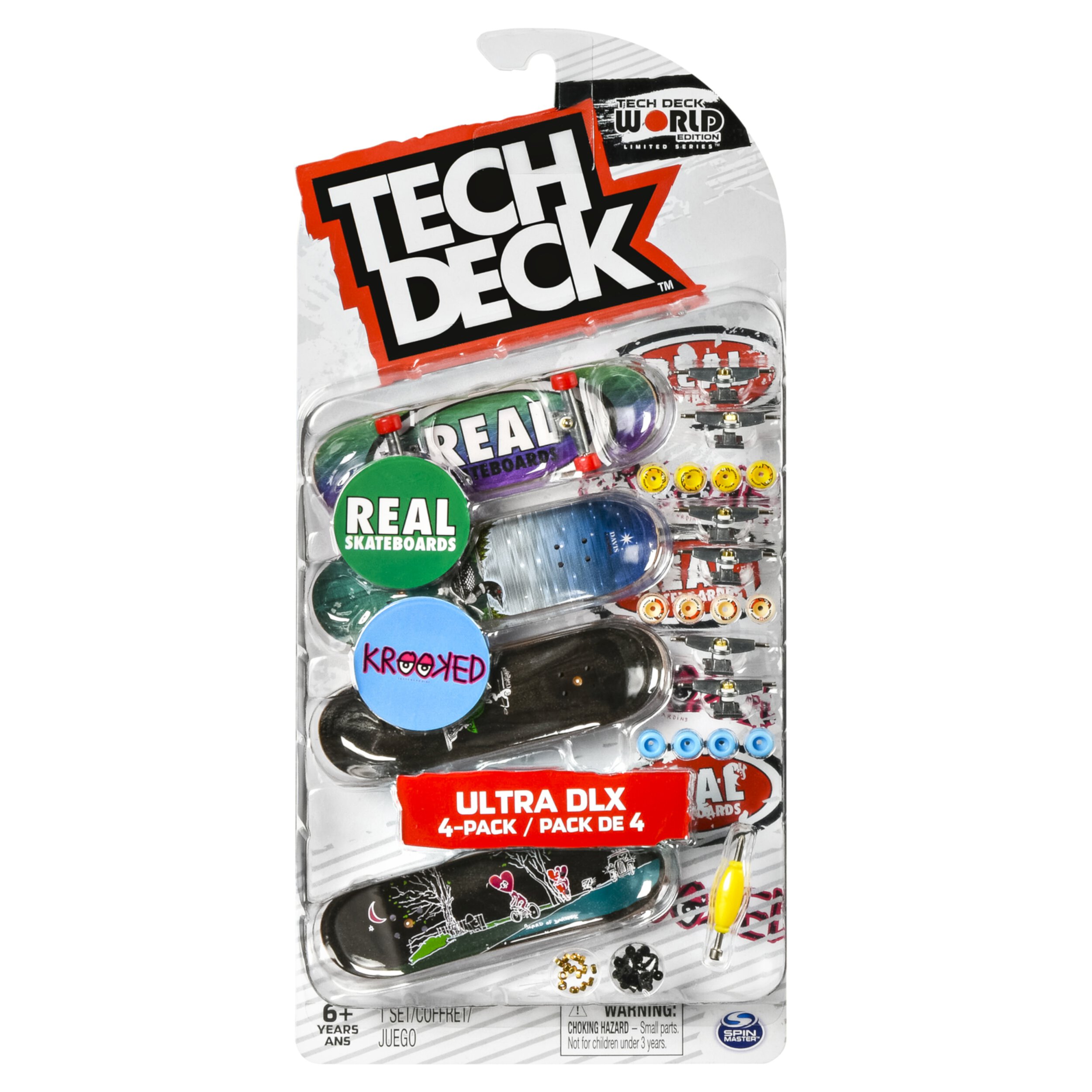 Tech Deck, Ultra DLX Fingerboard 4-Pack, Real/Krooked Tech Deck