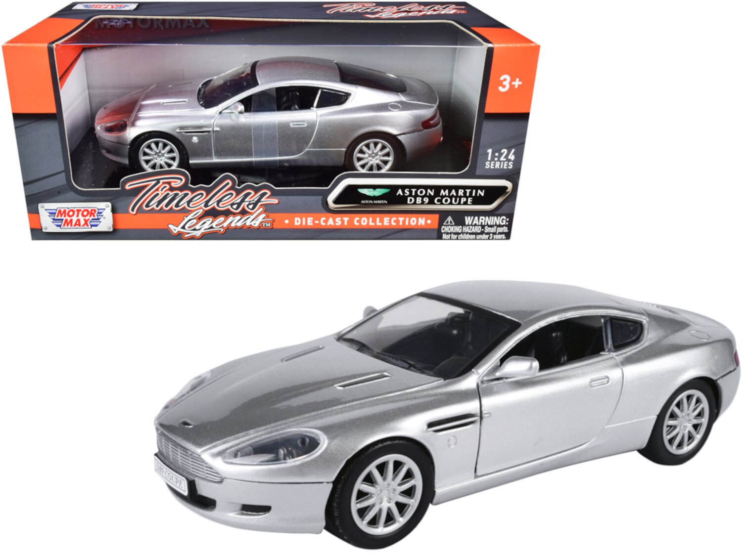 Aston Martin DB9 Coupe Silver Metallic "Timeless Legends" 1/24 Diecast Model Car by Motormax MOTORMAX